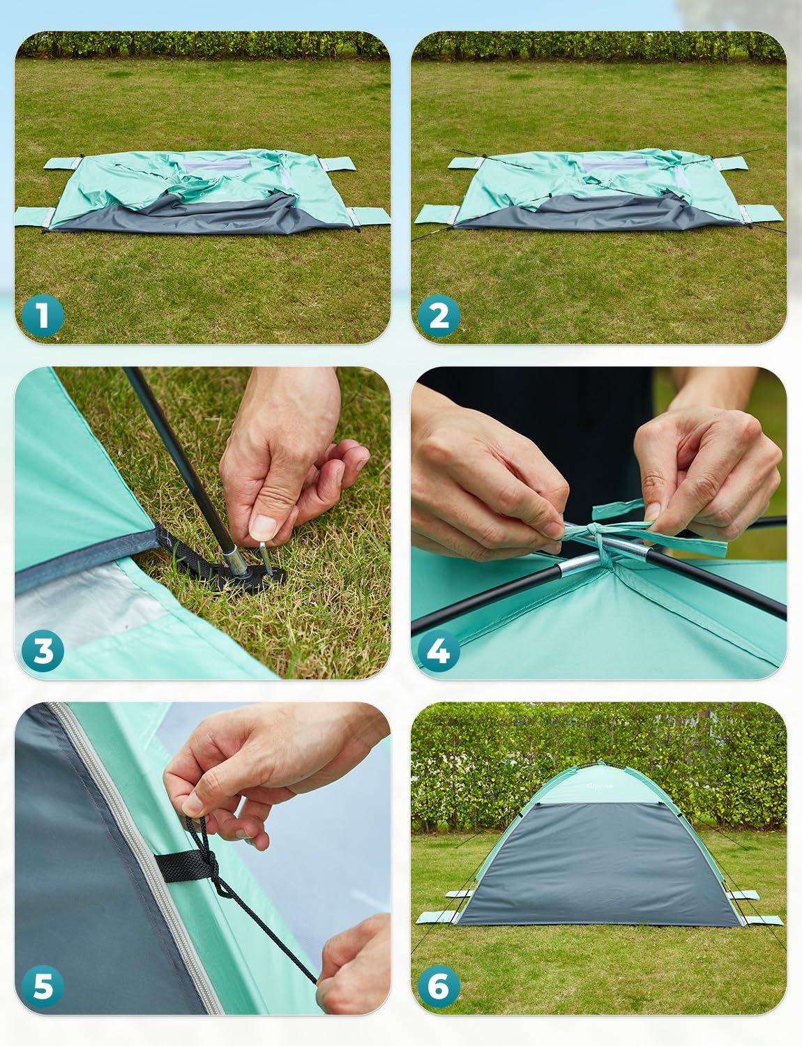 Glymnis Beach Tent Sun Shelter for 3 Person with UPF 50+ UV Protection, Lightweight & Easy Setup Beach Shade Canopy with Vent Windows & Zippered Door - Green