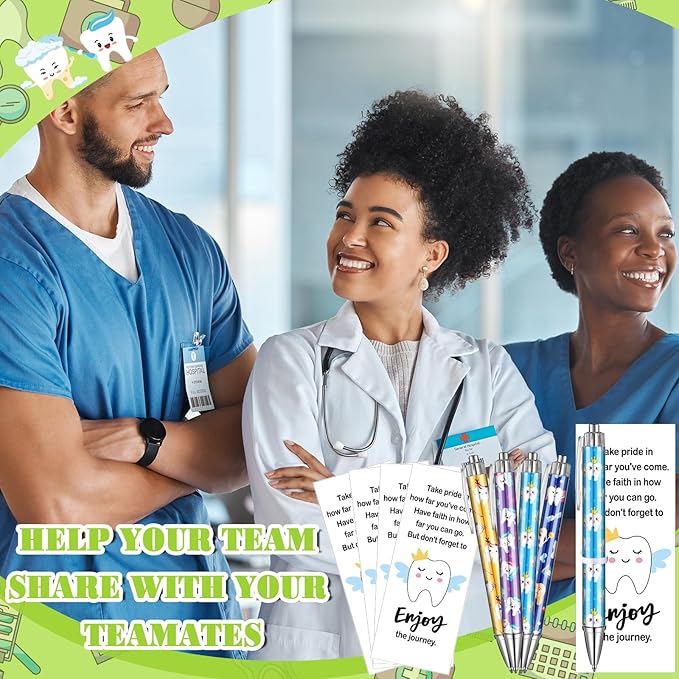50 Sets Dental Assistant Gifts Dental Hygienist Gifts Teeth Themed Ballpoint Pens with Thanks Cards Bulk for Coworkers Women Doctor Nurse Graduation Accessories Dentist Office Staffs Favors