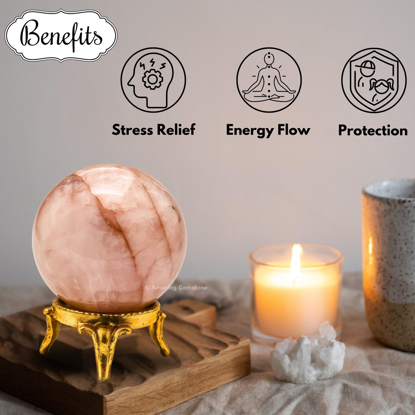 Amazing Gemstone Red Hematoid Quartz Crystal Ball with Stand - 2 Inches Crystal Sphere Meditation Balls for Witchcraft and Decorative Balls