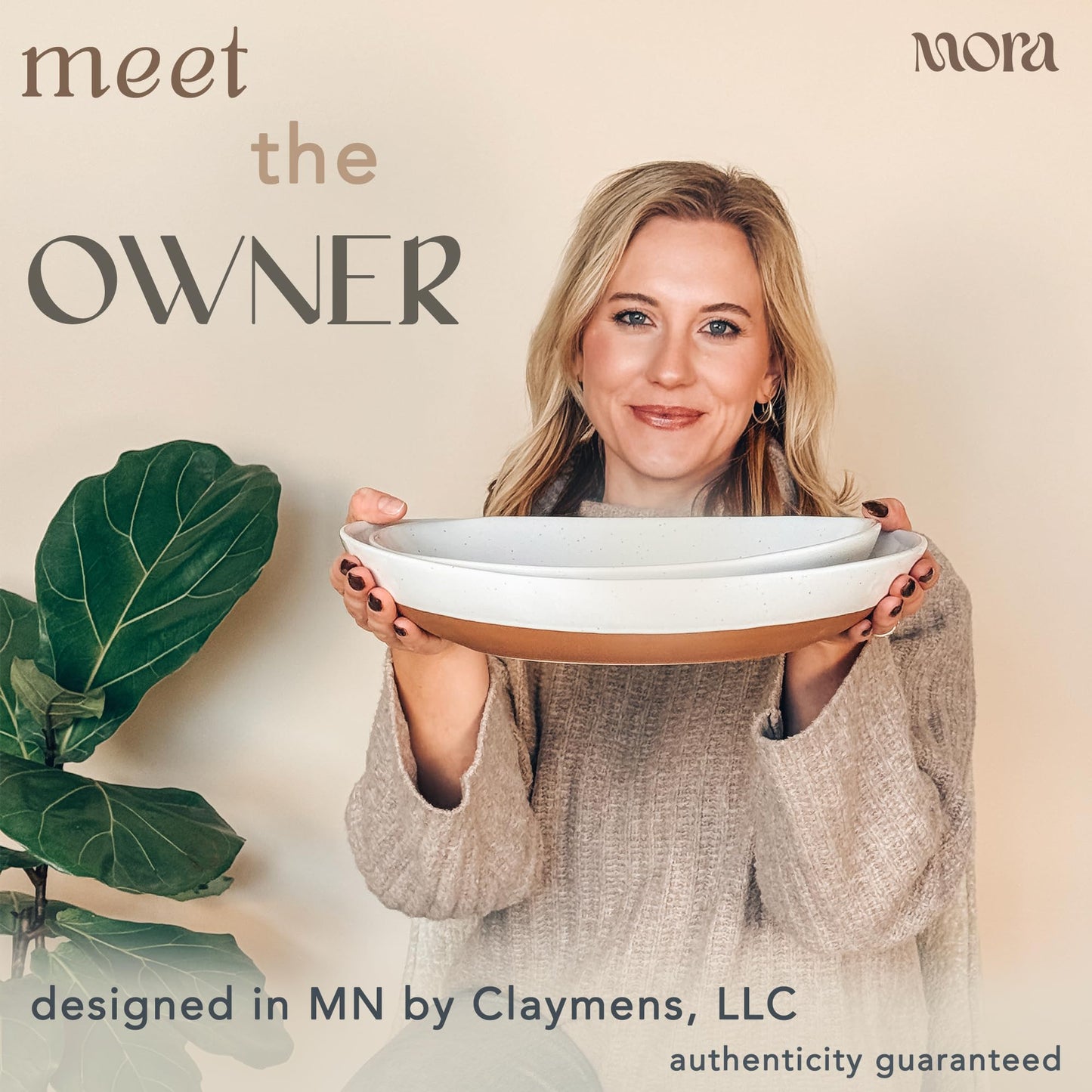 Mora Ceramic Large Serving Bowls- Set of 2 Oval Platters for Entertaining. Modern Kitchen Dishes for Dinner, Fruit, Salad, Turkey, etc. Oven, Dishwasher Safe, 55/35 oz, 13.5" / 11.8" - Vanilla White