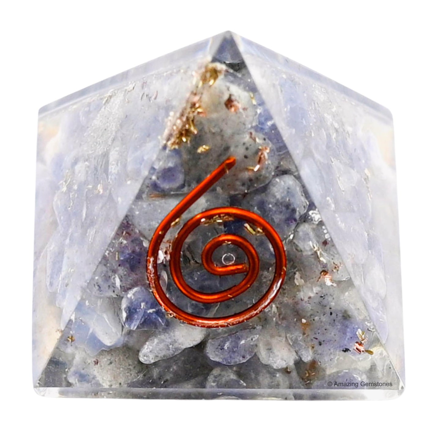 Amazing Gemstone Iolite Orgone Pyramid - 30mm Small Orgonite Pyramids with Crystals and Healing Stones - Authentic Organite Gifts