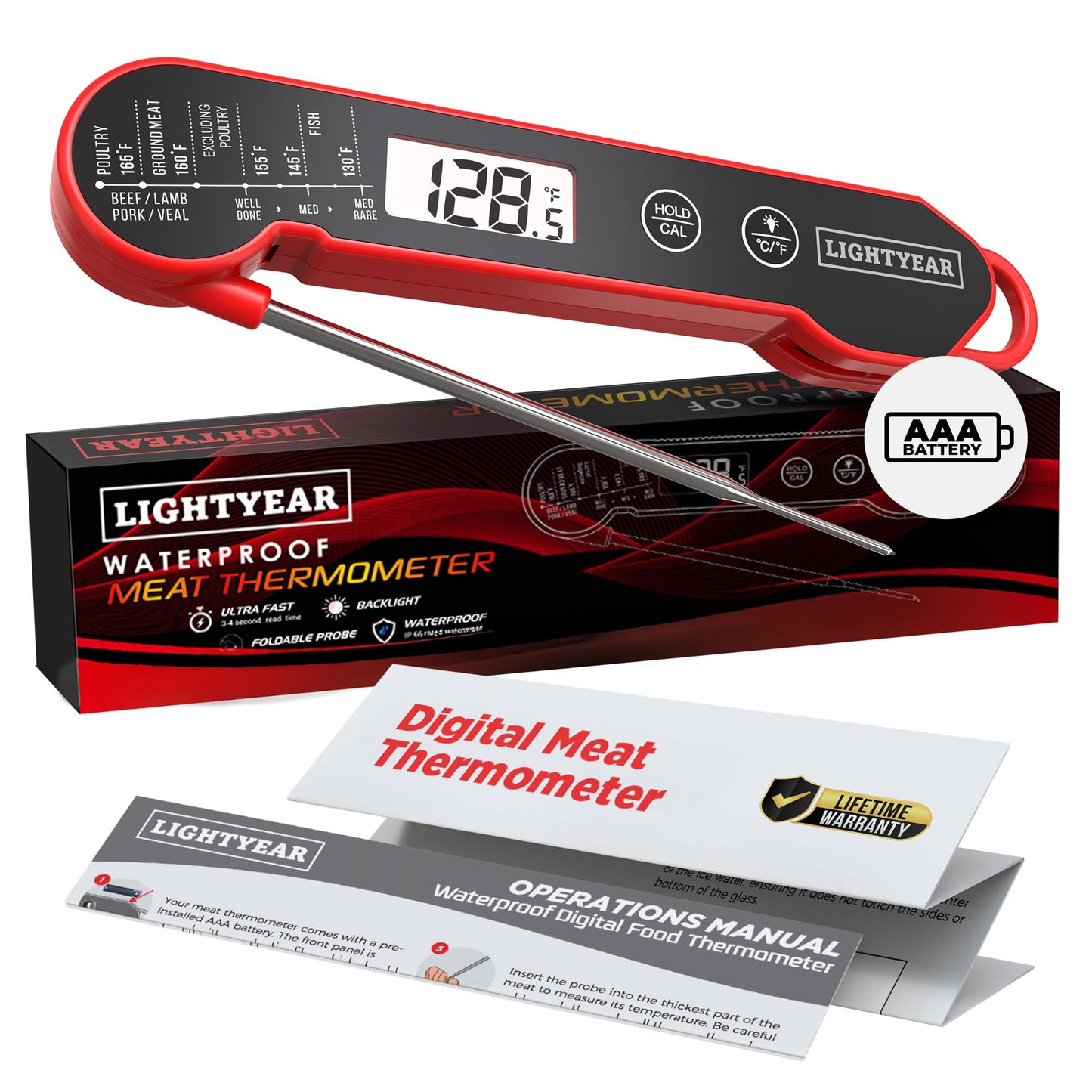 Lightyear BBQ Pro Prep & Cook Bundle – Meat Hammer, Instant Read Thermometer & Silicone Basting Brush Set