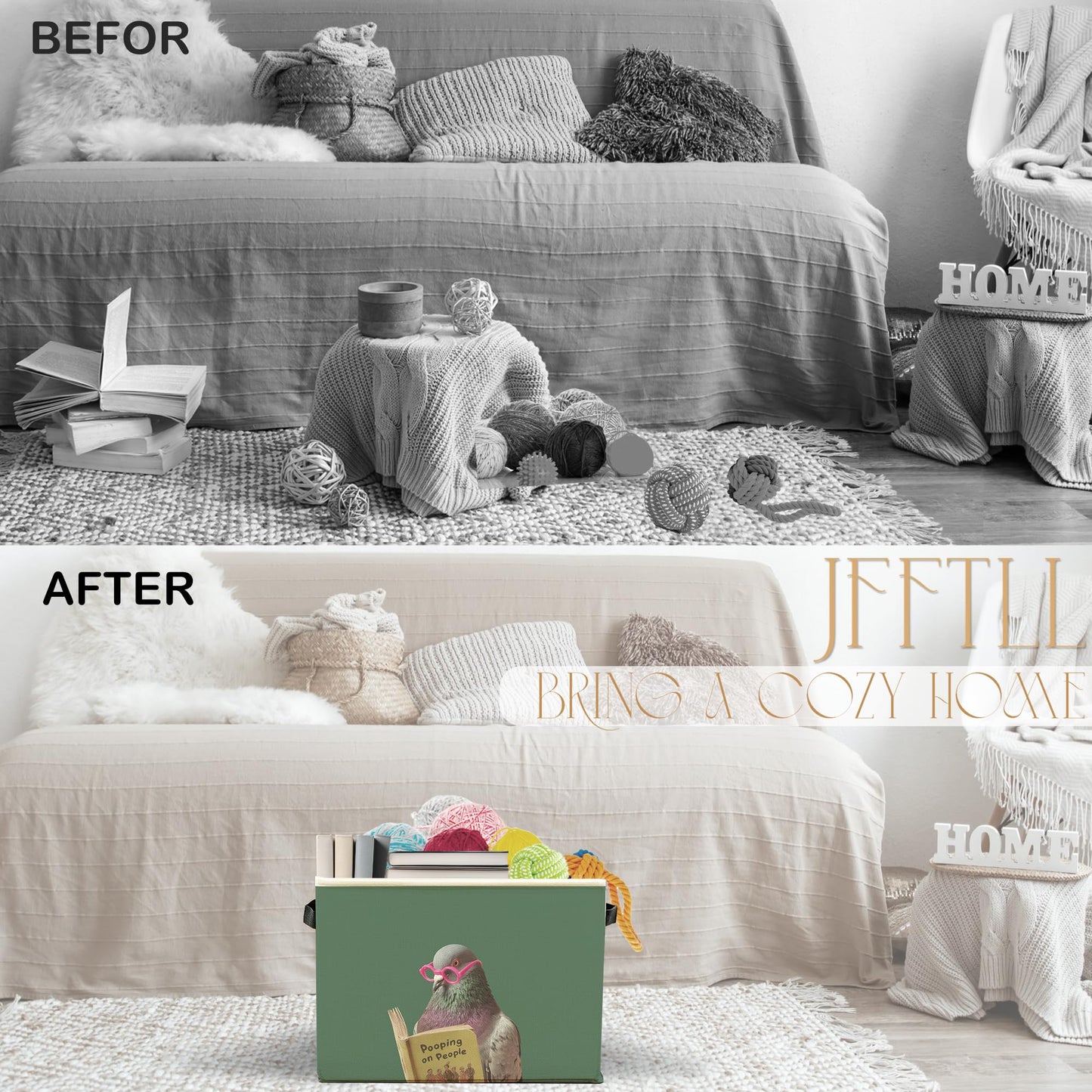 JFFTLL Funny Pigeon Bathroom Storage Bins Box, Funny Bathroom Decor, Birds Lover Gift Storage Basket Laundry Hamper with Handle for Bath Room Clothes Vanity Undersink Home Organization