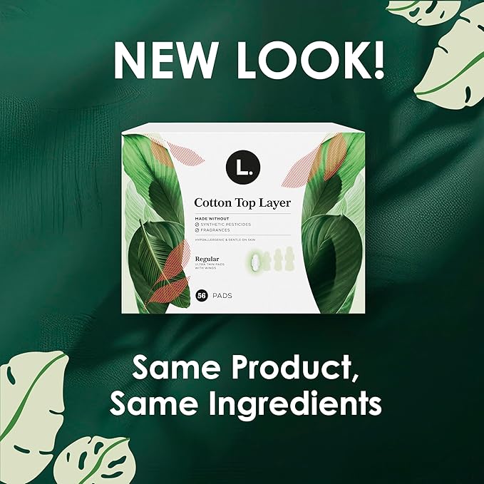 L. Ultra Thin Pads for Women, Regular Absorbency, Organic Cotton Top Layer, Unscented Pads with Wings, 112 CT