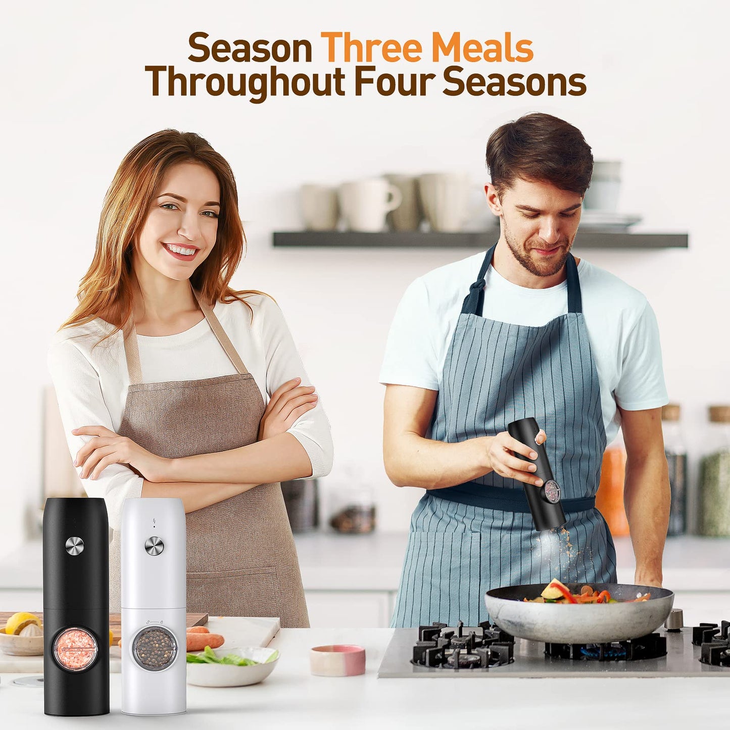 Electric Salt and Pepper Grinder Set, Rechargeable Automatic Salt and Pepper Shakers, Adjustable Coarseness Pepper Grinder with Led, Kitchen Appliances Gifts for Mom