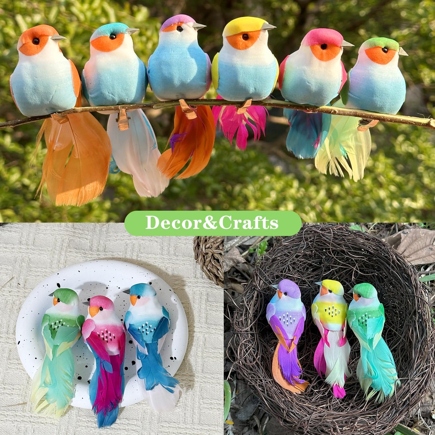LWINGFLYER Artificial Birds Fluffy Feather Simulation Foam Bird Ornaments for DIY Craft Wedding Decoration Home Garden Party (Style B 12pcs Clip)