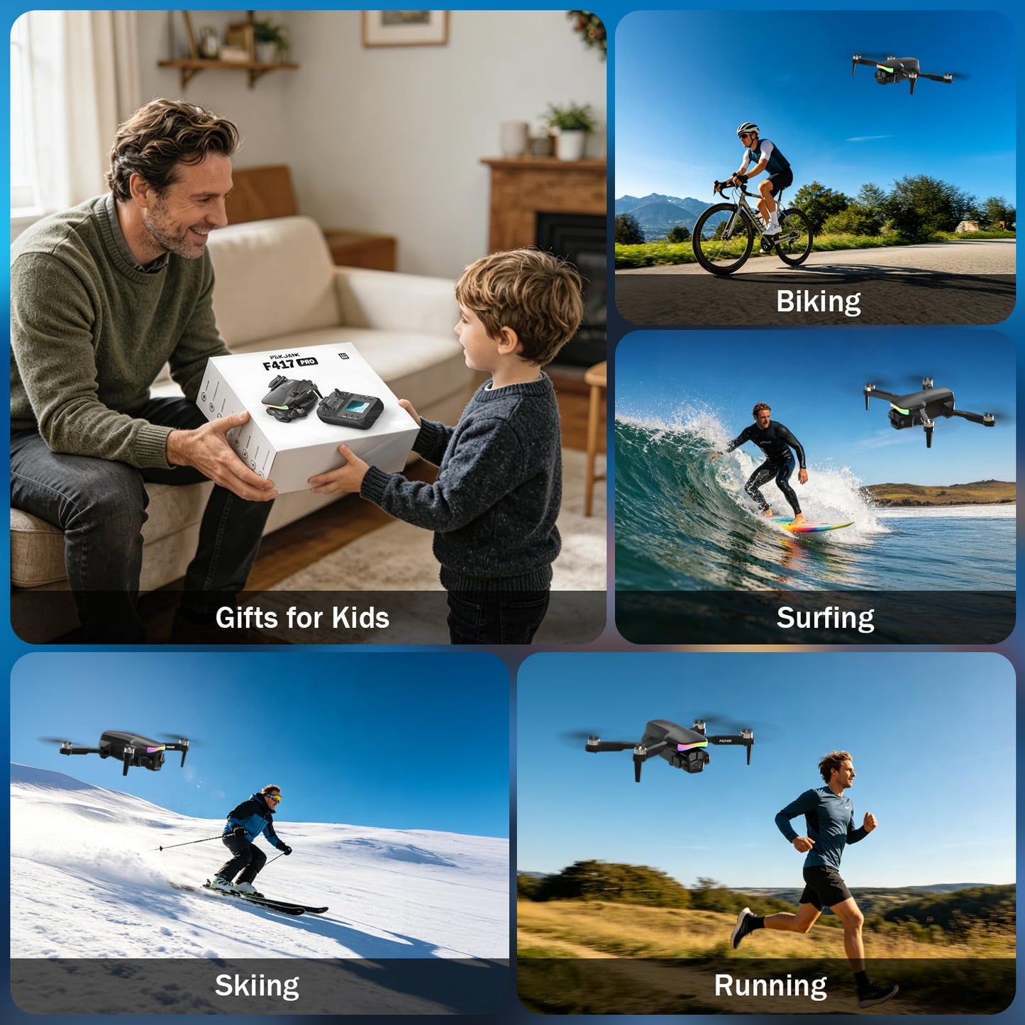 F417PRO Drone with Camera 1080P for Adults Kids, Mini Drone with Screen, Adult Drone, Dual 90° Lens, LED Lights, Optical Flow, Modular Battery, Beginner Drone, One Key Start, Headless, 3D Flip, Case