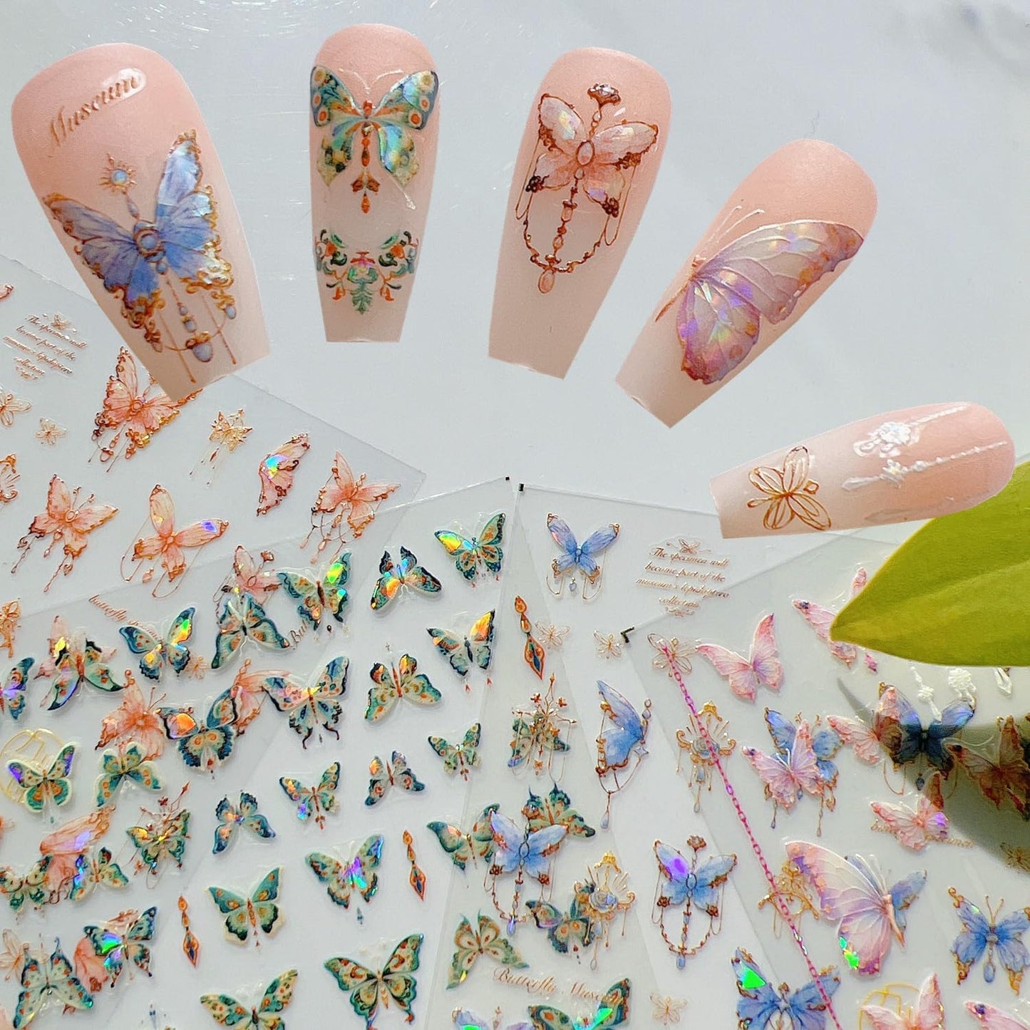 NAIL ANGEL 4Sheets Nail Art Adhesive Sticker Sheets Aurora Summer Butterfly Decals Nail Art (10343)