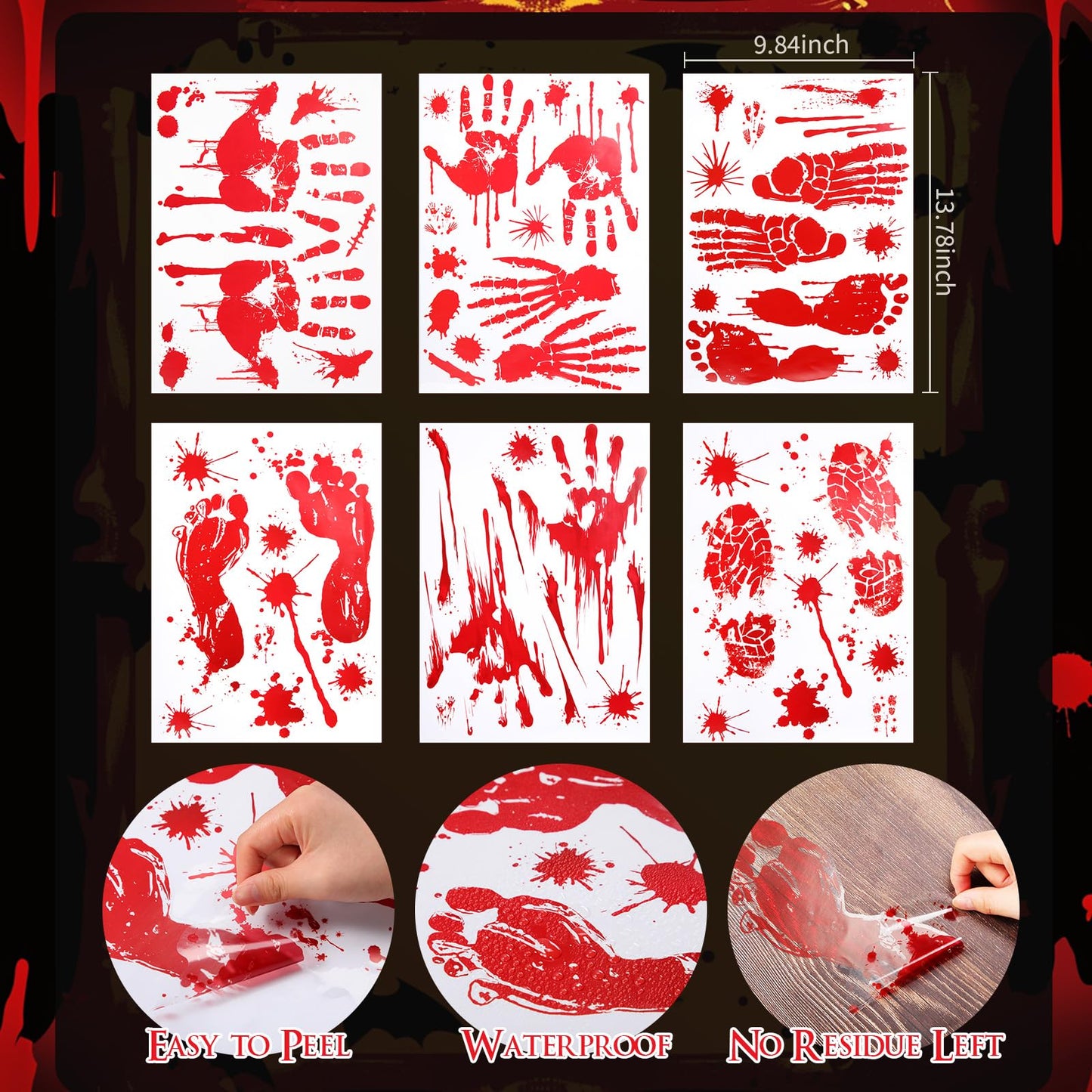 Outus 8 Pcs Halloween Decoration Signs and Halloween Handprint Footprint Window Stickers Set Including 2 8" x 12" Decorative Signboard 6 10" x 14" Sticker for Window Wall Floor Glass