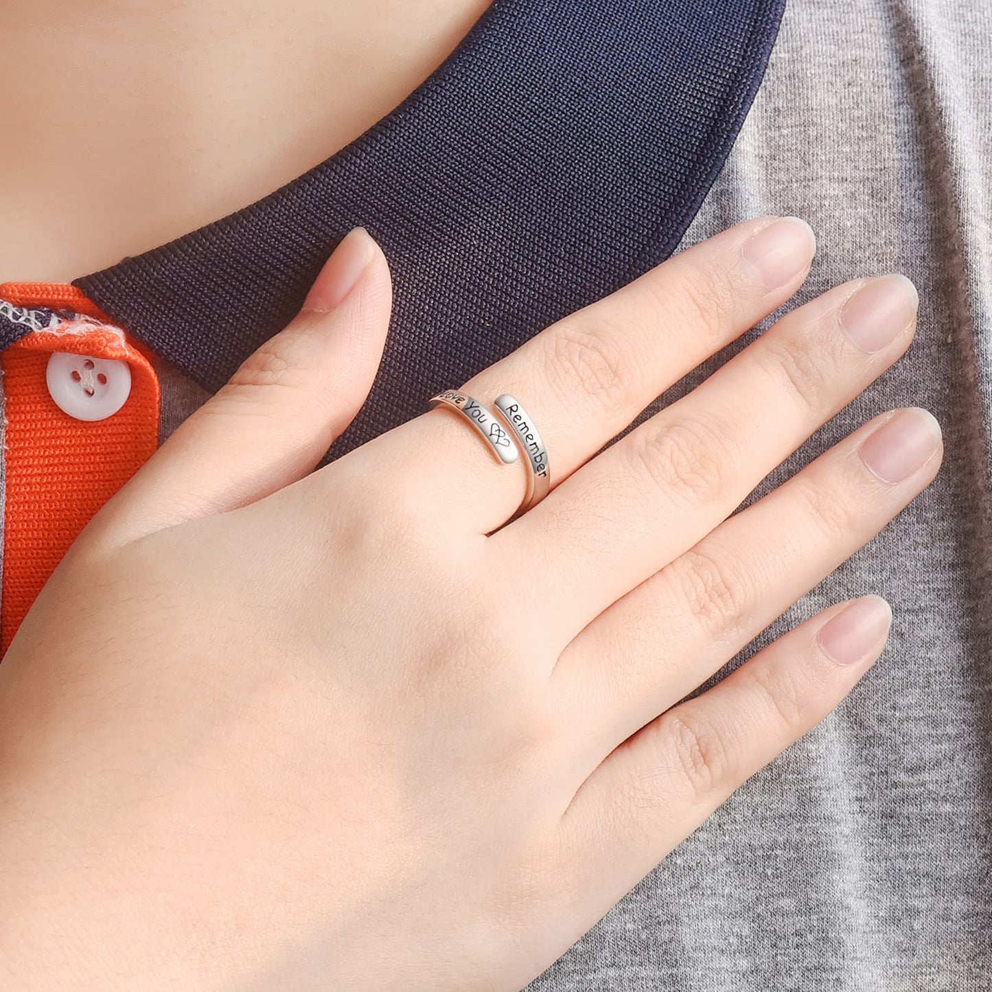 Silver Adjustable Ring Inspirational Jewelry S925 Sterling Wrap Open Ring for Women (I love you)