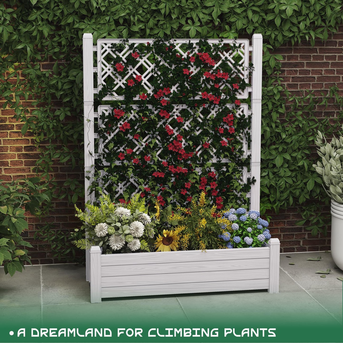 ASKPASS Elevated Raised Garden Bed with Trellis,Resin Planter Boxes Outdoor for Backyard Balcony,Large Patio Planter Box for Herbs Flowers Vegetables(Ashen)