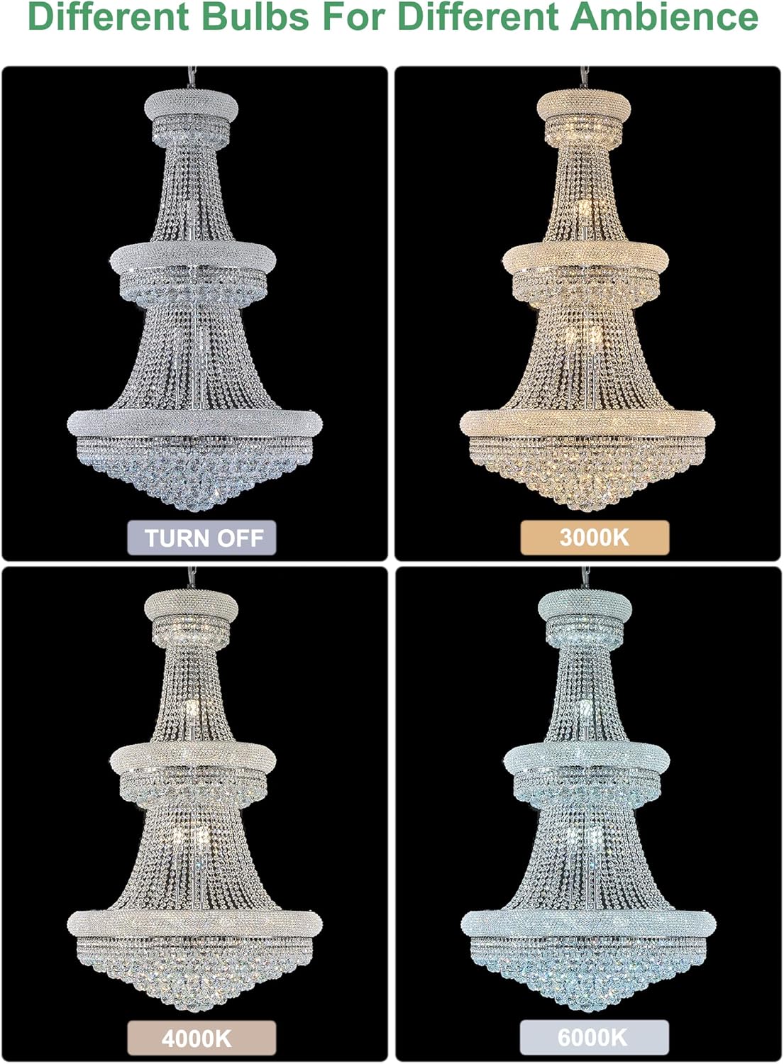 31 - Light Large Empire Crystal Chandelier for High Ceiling Foyer Entryway Staircase Living Room Dining Room Chrome Finish