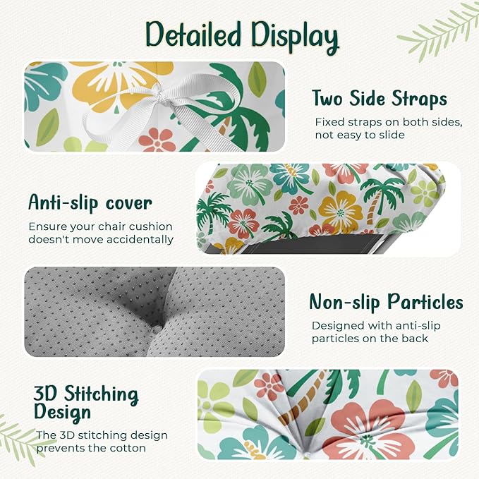4 Pack Outdoor Chaise Lounge Chair Cushion 75.1 x 22.8 x 4.7 Inches 100% Waterproof Replacement Cotton Patio Pool Lounge Chair Cushion for Outdoor Furniture with Ties, Green Coconut Tree
