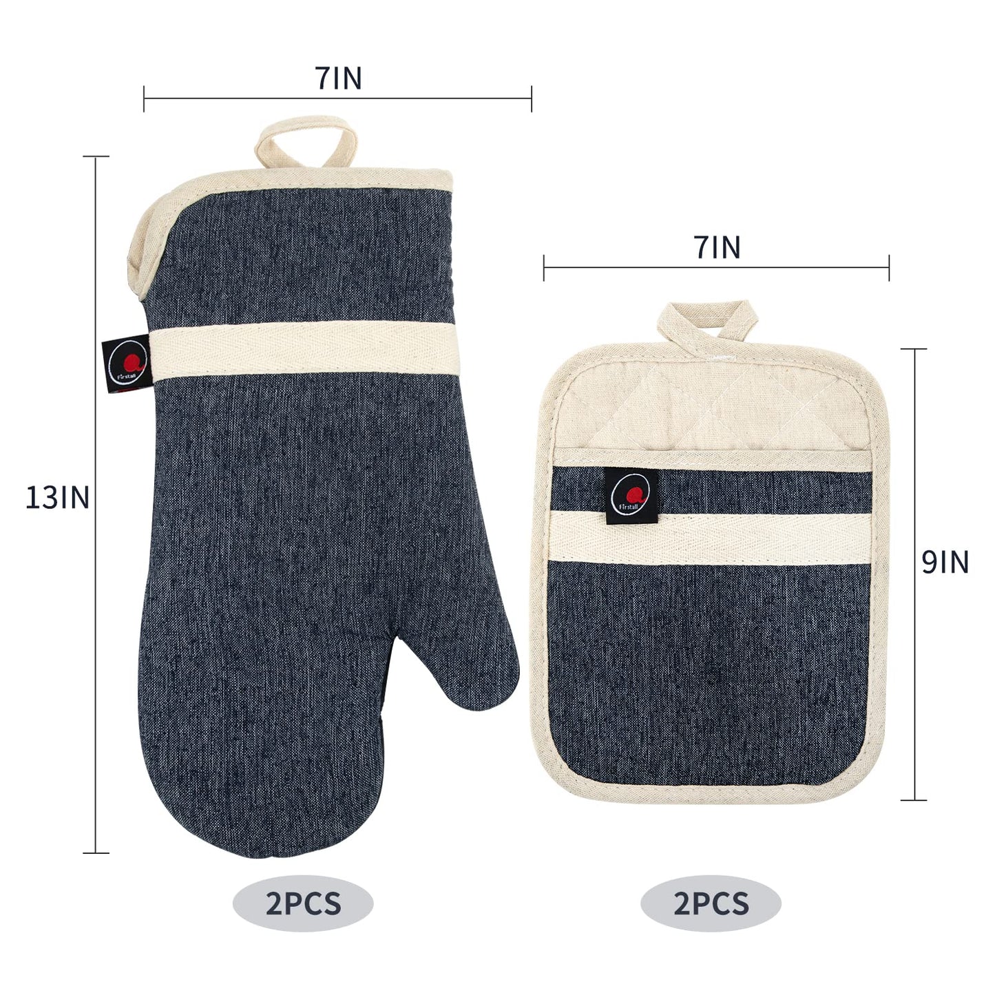 Oven Mitts and PotHolders Sets, 4 Pcs Kitchen Oven Glove High Heat Resistant 400°F Pot Holders for Kitchen, Non-Slip Neoprene Oven Mitts are Suitable for Cooking, Baking (Black)