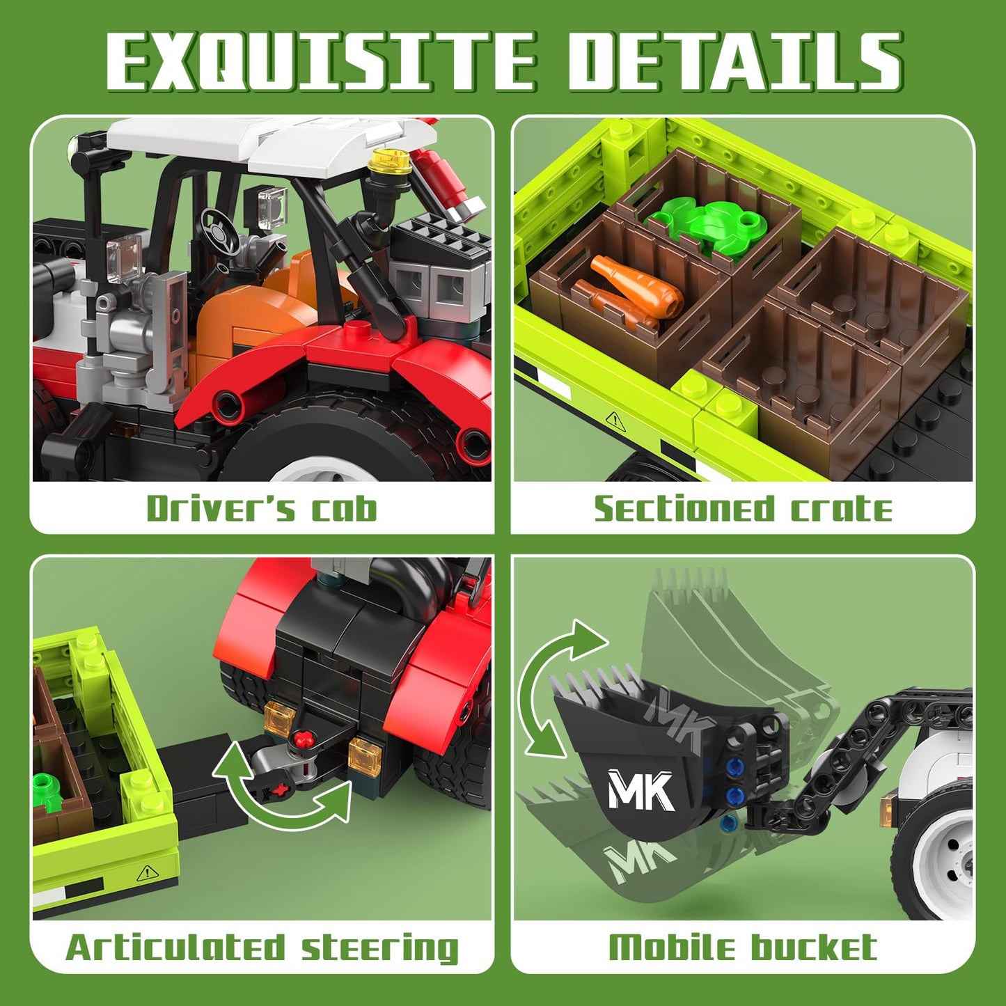 Mould King 24093 Farm Wheel Loader Building Sets, 504+ Pieces Mini World City Series Construction Sets, Farm Toys for Boy Age 8+