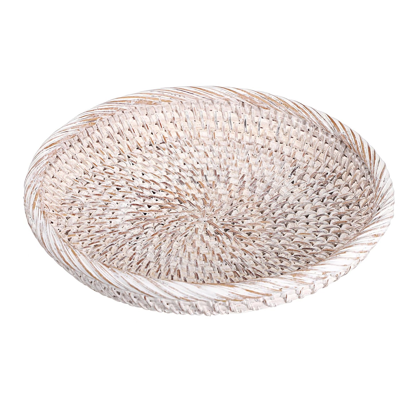 Hipiwe Small Key Basket Bowl for Entryway 7.6" Round Woven Wicker Basket Fruit Serving Tray Woven Basket Wall Decor Rattan Organizer Basket for Keys, Wallet,Whitewash