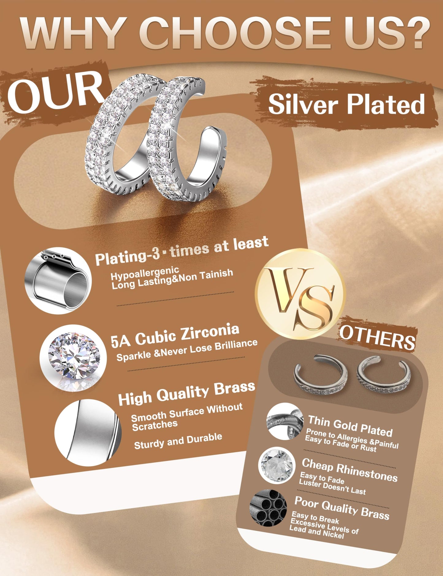 4 Pairs Ear Cuffs Non Piercing - Silver Plated Ear Cuffs Earrings for Women Trendy Ear Cuff for Non Pierced Ears Clip On Carrtilage Earring Lightweight Adjustable Fake Earrings Set Chunky