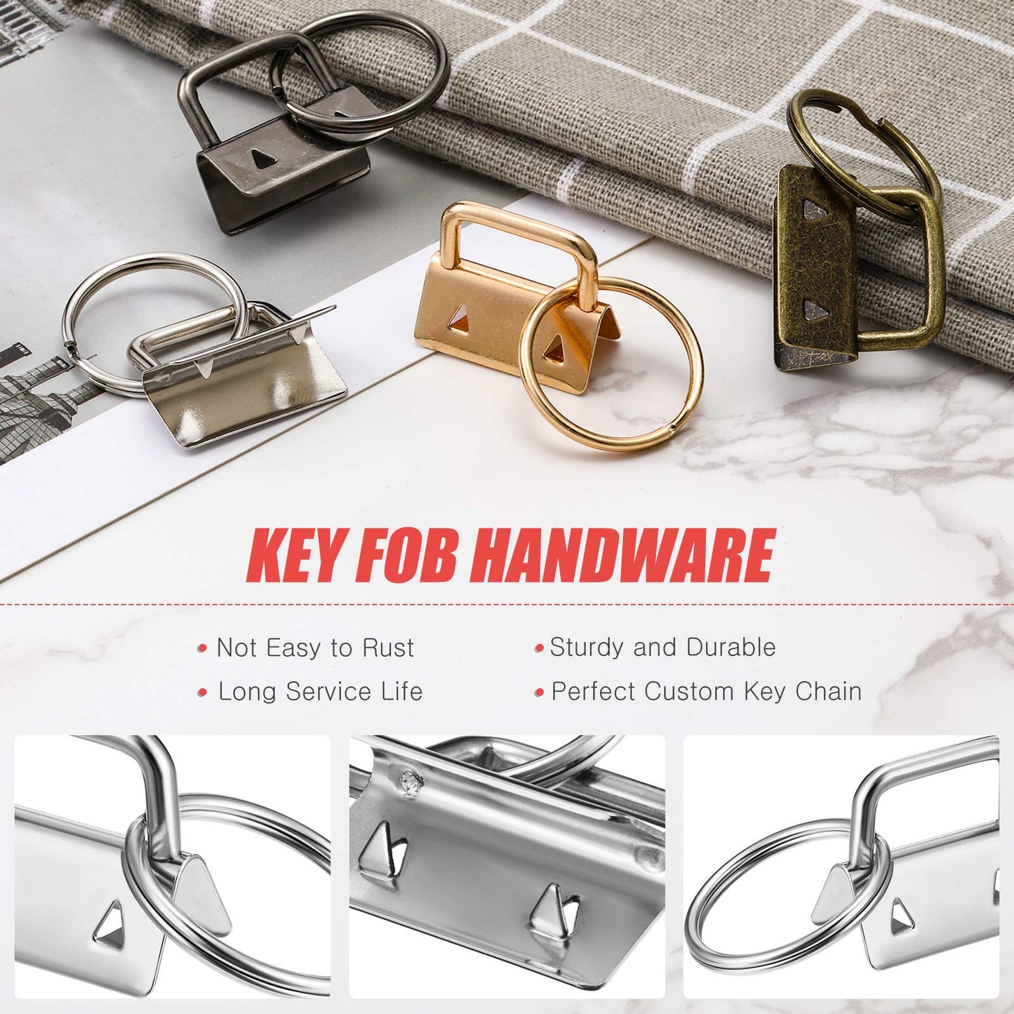 60 Pieces Key Fob Hardware Set, 20 Key Fob Hardware Wristlet with Ring 20 Leather Keychain Tassels 20 Swivel Snap Hooks for Keychain Making Supplies (Silver, Bronze, Gun-Black, Gold)