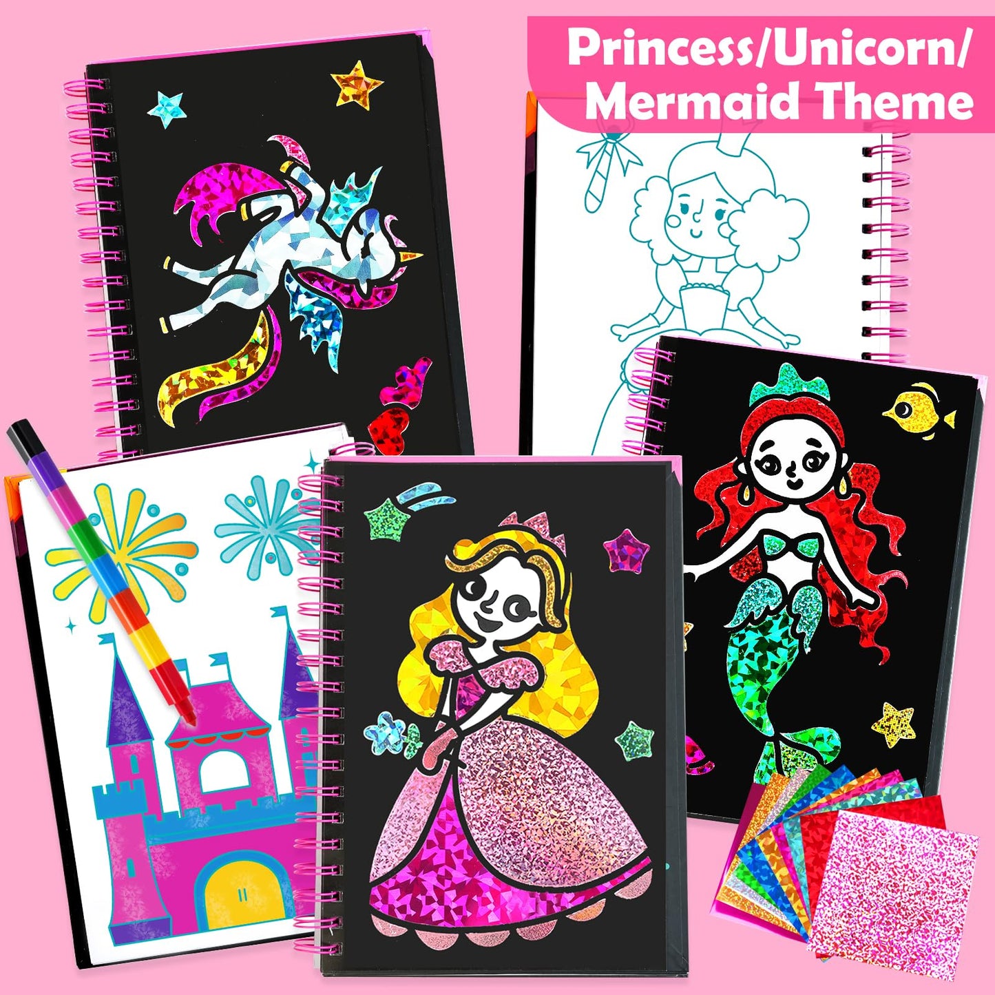 FUNNYB&G Foil Art Crafts for Kids Ages 4-8: Mother's Day 2026, Birthday Gift for Girls, Art and Crafts Supplies, Party Favors, Creative Toys for Girls 4 5 6 7 8 9 Years Old(Princess)