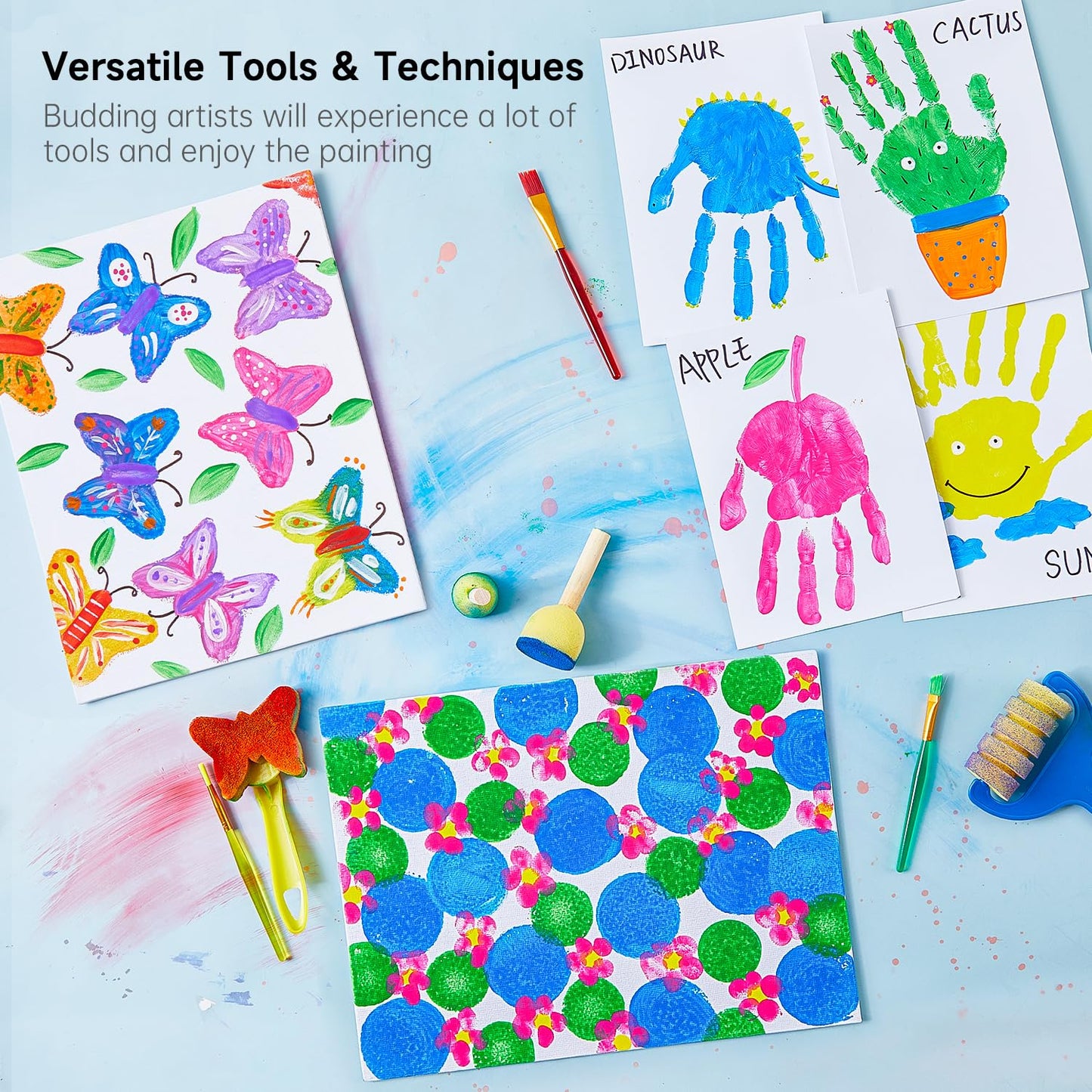 Shuttle Art Washable Finger Paint Set, 37 PCS with 10 Colors (2 fl oz) Non-Toxic Toddler Paint, Paint Brushes, Sponge, Smock, Toddler Art Supplies