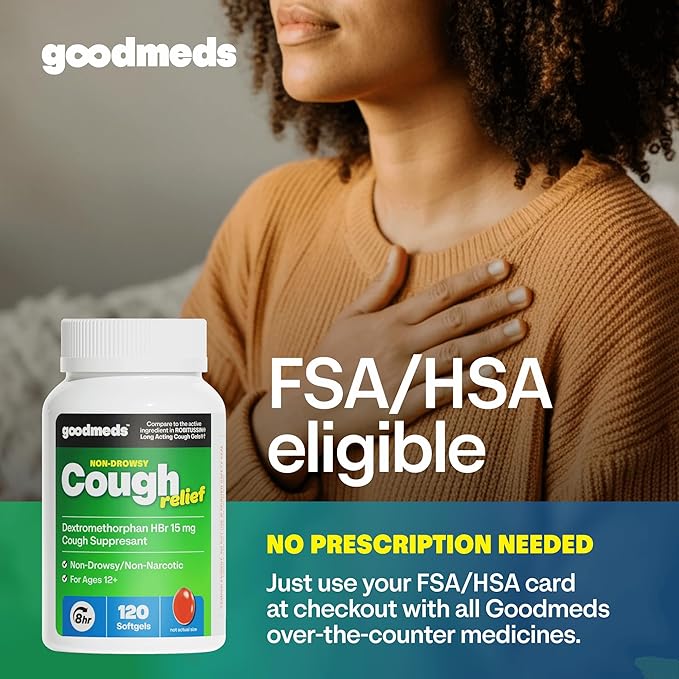 Cough Relief for Adults 120 Softgels Dextromethorphan HBr (DXM) 15mg 8Hour, Non-Drowsy, Long-Lasting Bronchial Suppressant for Dry Cough and Chest Congestion