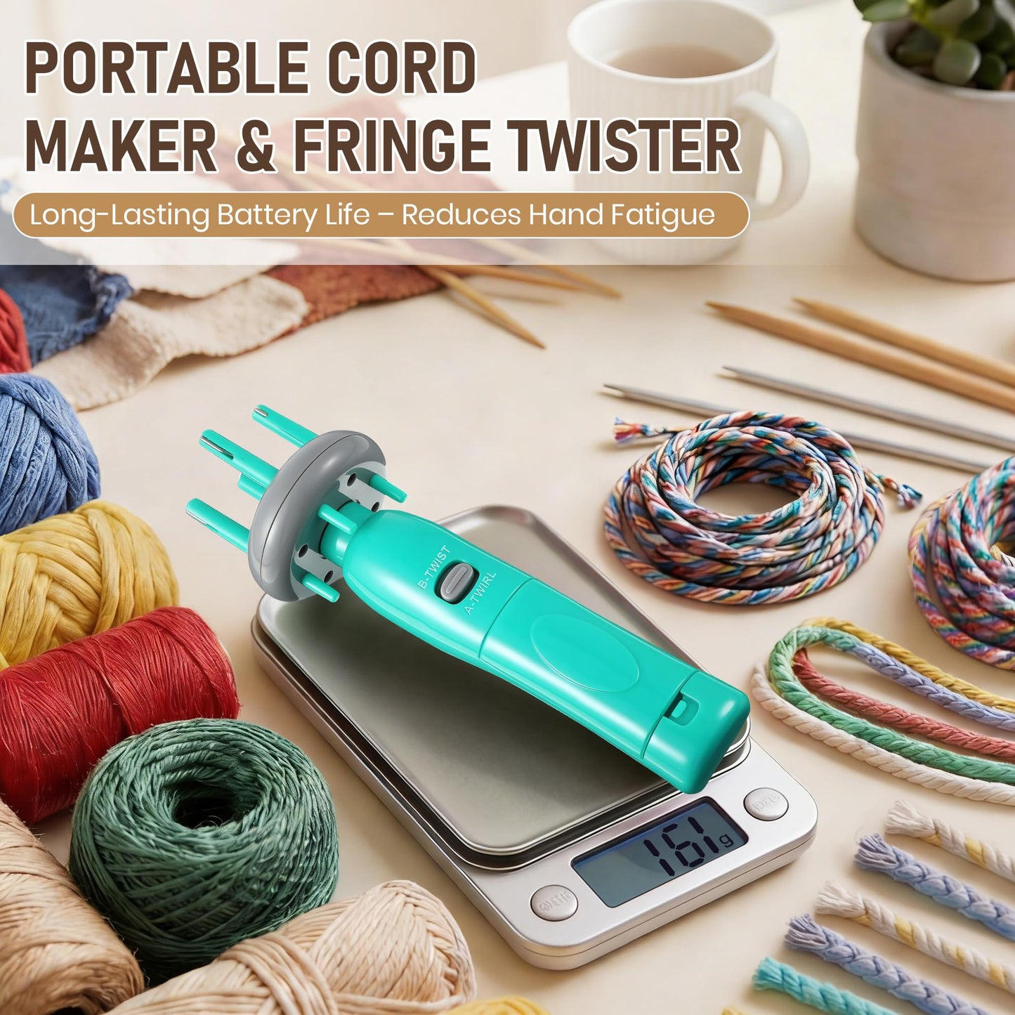 Gulfmew Portable Cord Maker & Fringe Twister, Handheld Yarn Crafting Tool for DIY Macrame & Knotting, Lightweight & Beginner-Friendly, Twisting Tassels in Seconds for Scarves(Green)