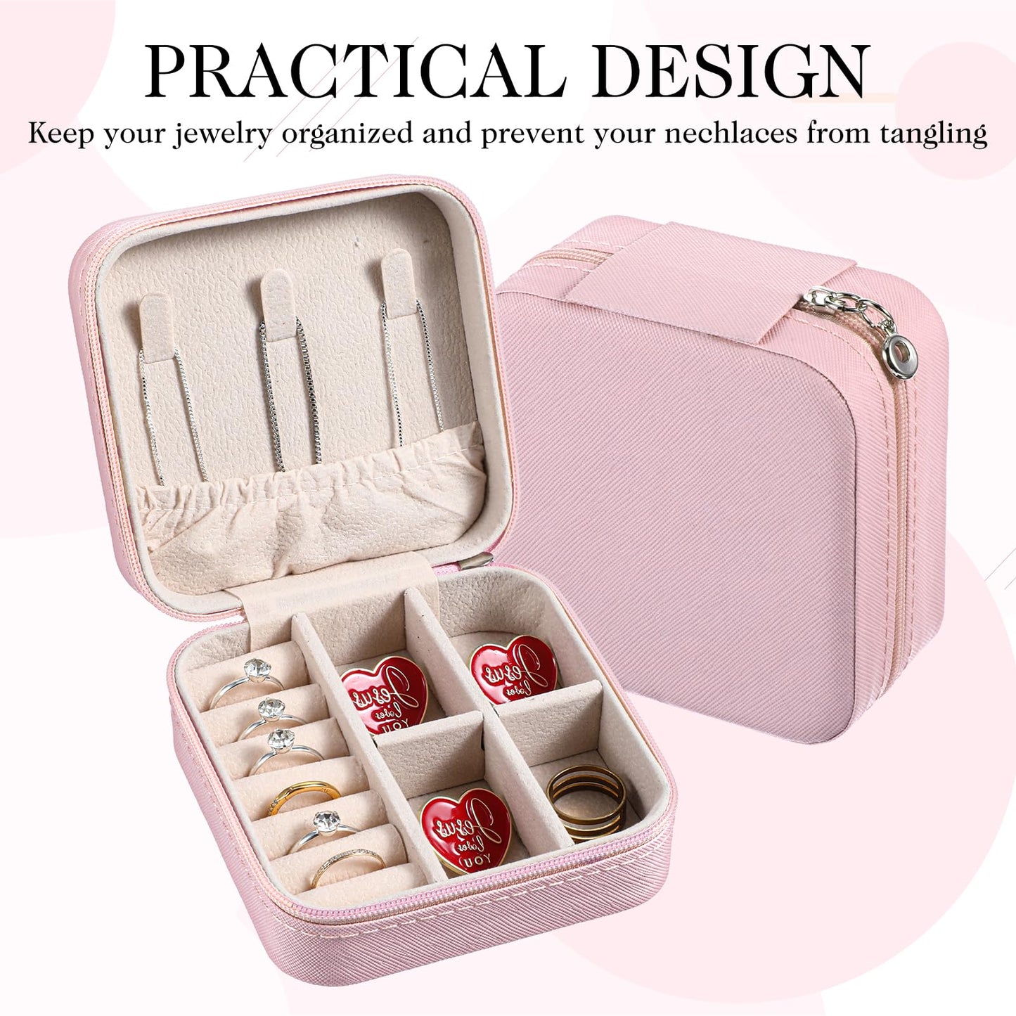 JOUTYFOR 12 Pcs Mini Travel Jewelry Case Bridesmaid Proposal Gift Boxes, Small PU Leather Earring Organizer, Bulk Travel Accessories Portable Jewelry Holder (Pink)