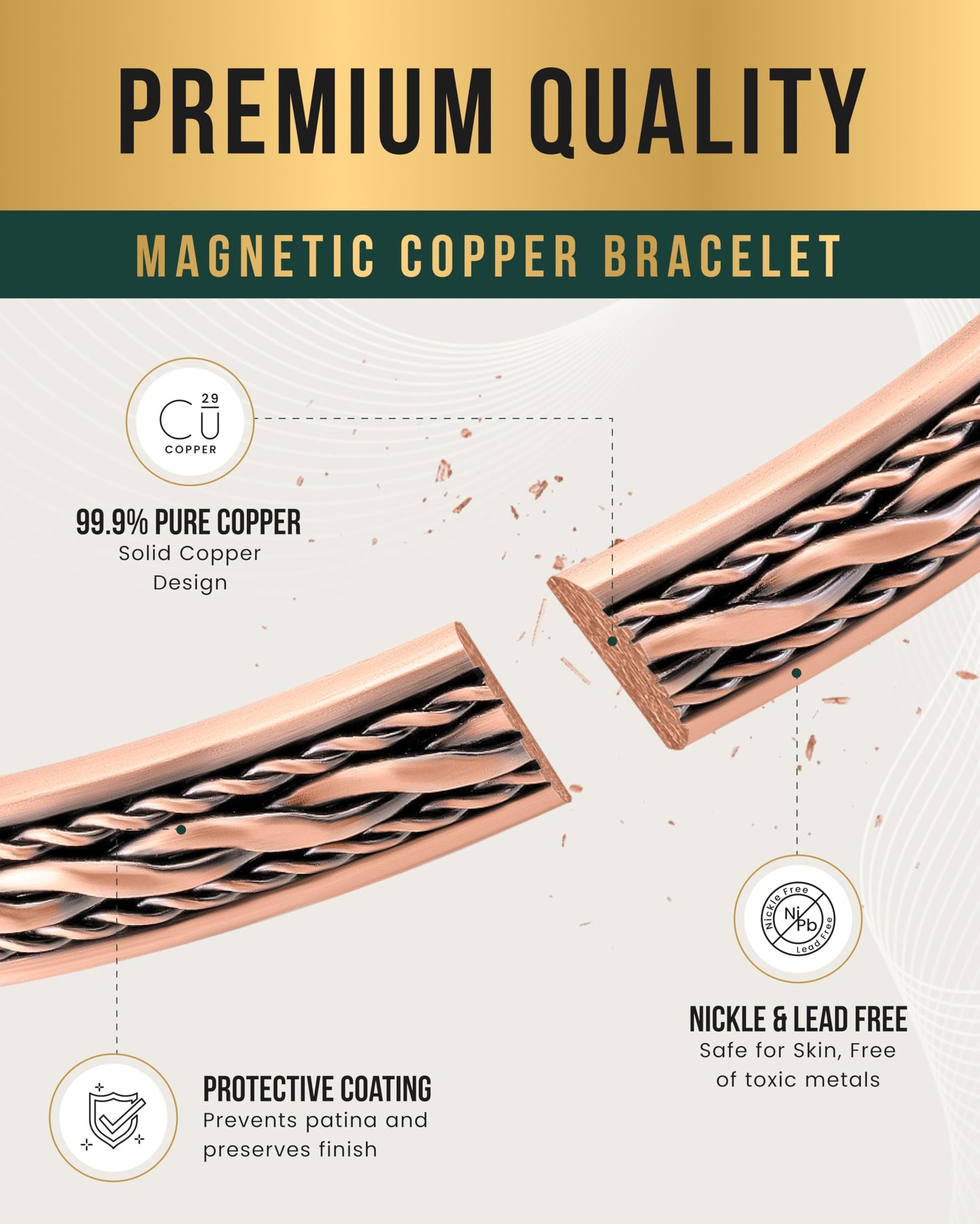 MagnetRX® Women's Copper Bracelet – Effective 99.9% Pure Copper Magnetic Bracelets for Women – Adjustable Womens Copper Cuff Bracelet Bangle (Inlay Wire)