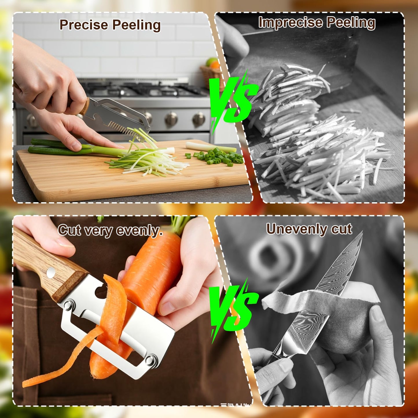 Multifunctional Vegetable Peeler for Kitchen Tool Wooden Smooth Handle and Bottle Opener, Made of Stainless Steel 2 in 1 Potato Garlic Cucumber Orange Pumpkin Fruit (Sliced Style(2PCS))