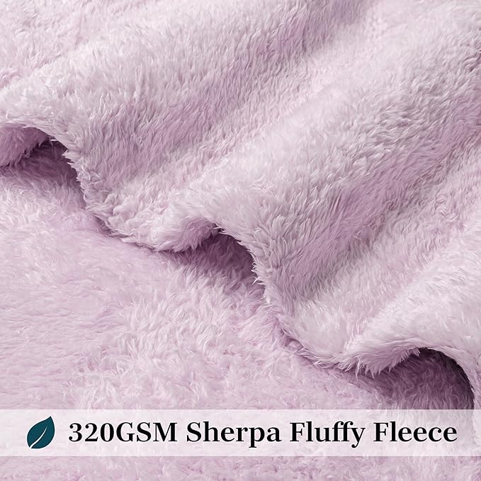 PAVILIA Sherpa Bed Blanket Queen Size, Light Purple Lavender Plush Soft Cozy Blanket for Bed, Fluffy Lightweight Microfiber, Fuzzy All Season Blanket, 90x90 Queen