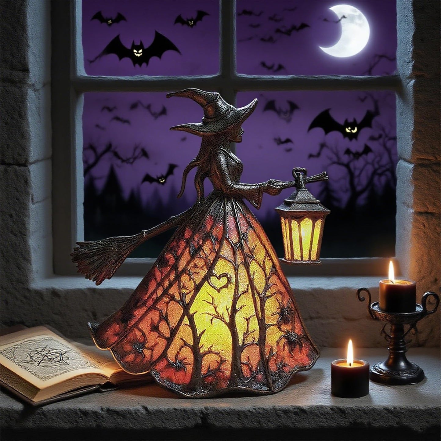 Halloween Witch Lamp, Gothic Spooky Witch Decor with Holding Lantern, Witchy Lamp with Witch Hat Design, Standing Night Light for Home, Porch, Tabletop, Party Decor, for Halloween and Gift(1pc)