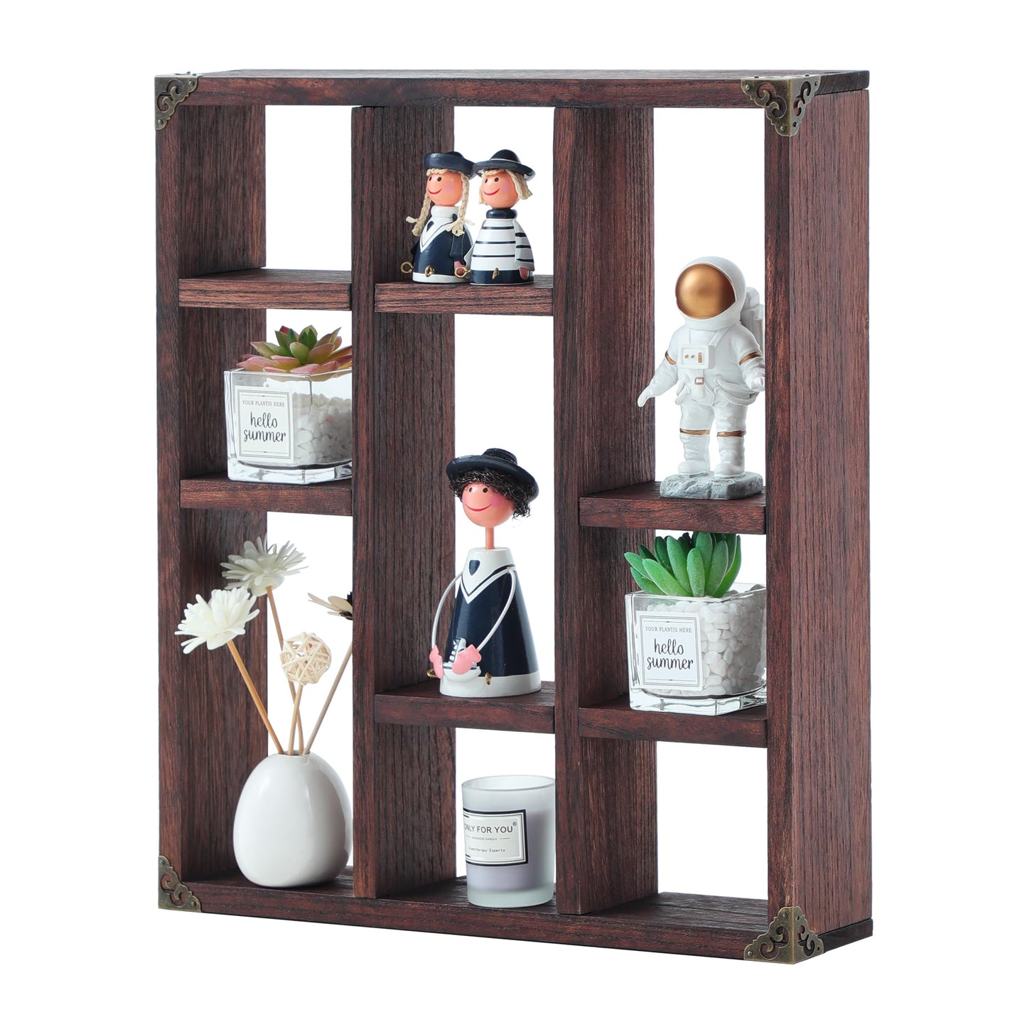 MITREL 17.7x15.7-Inch Shadow Box Shelf 9-Slot Rustic Floating Shelves Larger Wall Mounted Shelf Lightweight Solid Wood Display Shelf Freestanding Farmhouse(Set of 2,9C-Rustic Walnut)