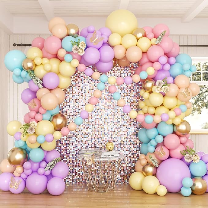 Pastel Rainbow Balloon Garland Arch Kit, 162 Pcs – Assorted Colors Pastel Latex Balloons for Birthday, Baby Shower, Wedding & Unicorn Party Decorations