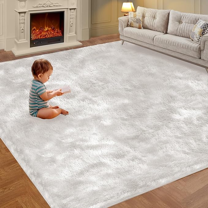 5x7 Cream White Cozy Shag Fluffy Area Rug for Living Room, Bedroom, and Playroom - Anti-Skid & Aesthetic Indoor Floor Carpet for Kids Boys Girls - Rectangular Soft Nursery Rug, Furry & Large