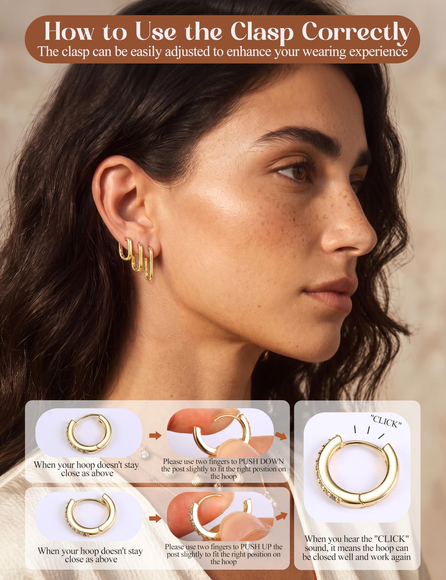 MILACOLATO 3Pairs 14K Gold Filled Hoop Earrings Set for Women Trendy Sterling Silver Post Small Chunky Hoop Earring Hypoallergenic Thick Huggie Hoop Earrings Stacks for Multiple Piercing Lightweight-C