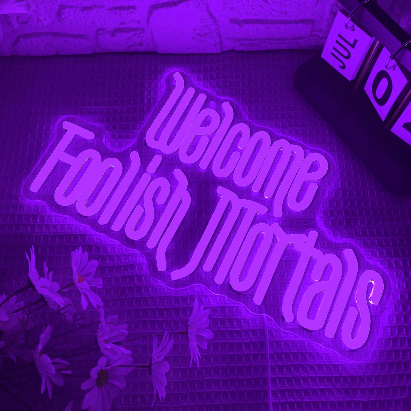 Welcome Foolish Mortals Neon Sign,Dimmable Spooky Gothic Purple Haunted Mansion Coffin LED Neon Signs for Wall Decor,USB Powered Led Neon Light for Haunted House Man Cave Halloween Party Birthday Gifts