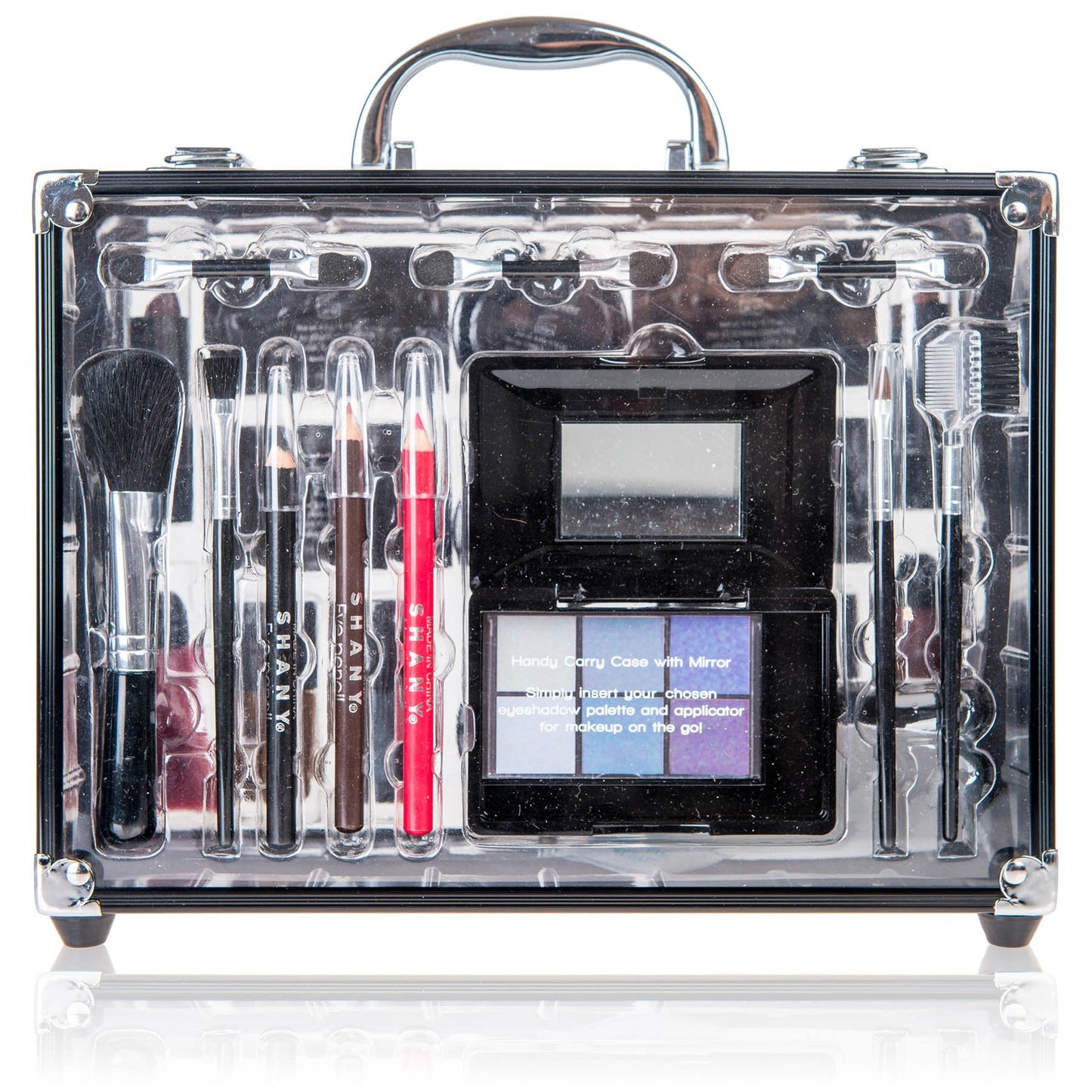 SHANY Carry All Trunk Makeup Train Case with Re-usable Aluminum Beauty Storage Organizer Case. Make up Set with Eye palettes, Blushes,Face Powders, Manicure, Pedicure and Cosmetics Brushes. GIFT SET