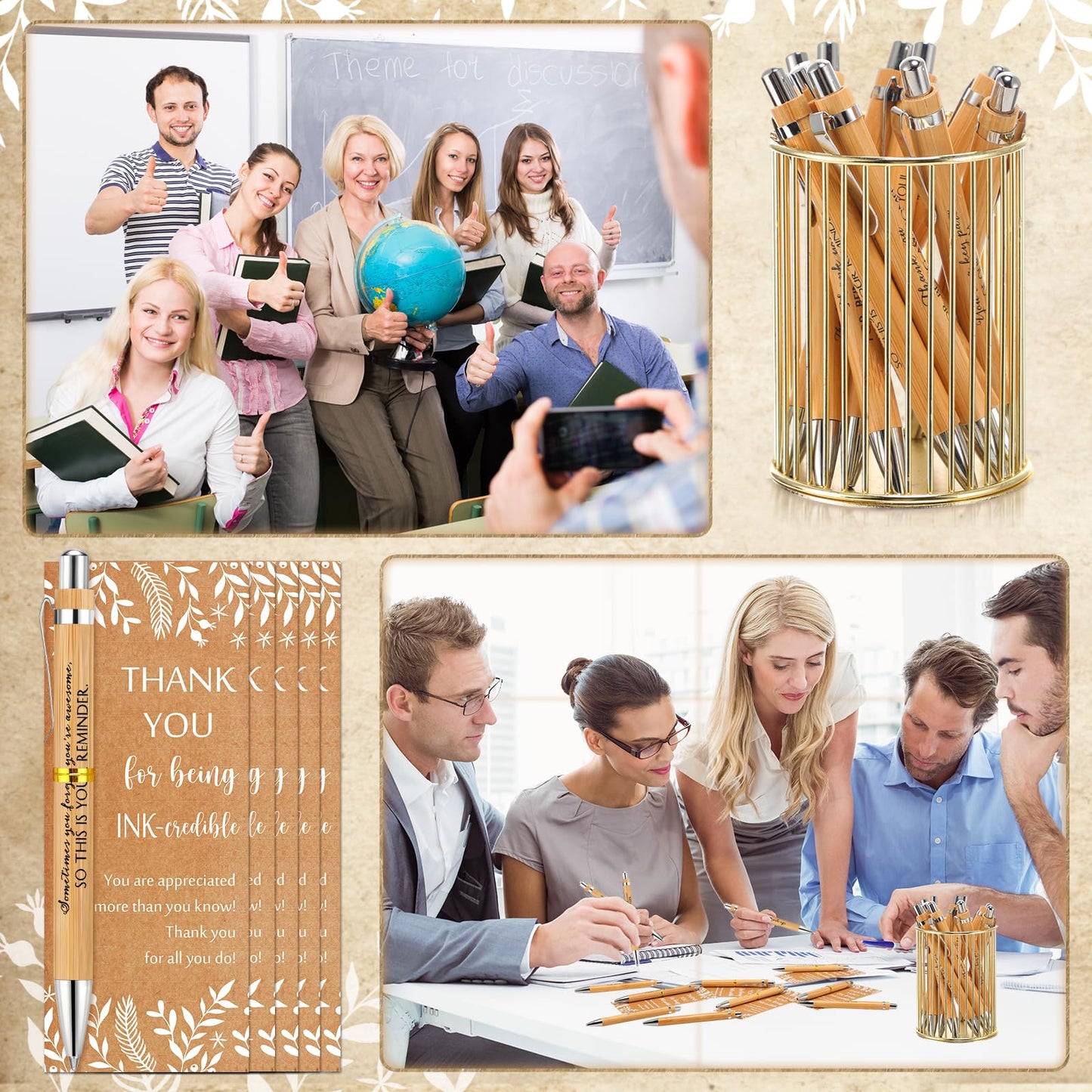ReliThick 50 Sets Employee Appreciation Gift Bulk Inspirational Bamboo Ballpoint Pen with Thank You Greeting Card Graduation Appreciation Gift for Teacher Coworker Nurse Staff Student Office Team