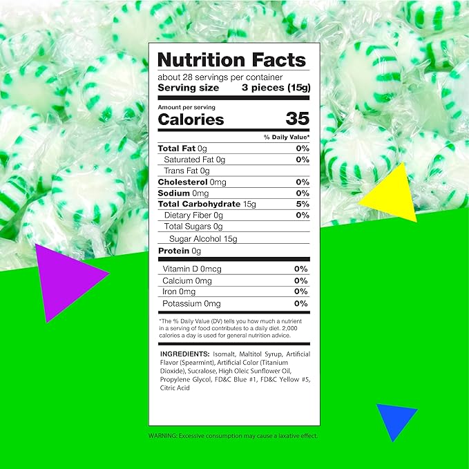 Sugar-Free Starlight Spearmint Mints | 1 Pound Bag - Approx. 85 Count | Hard Candy | Individually Wrapped