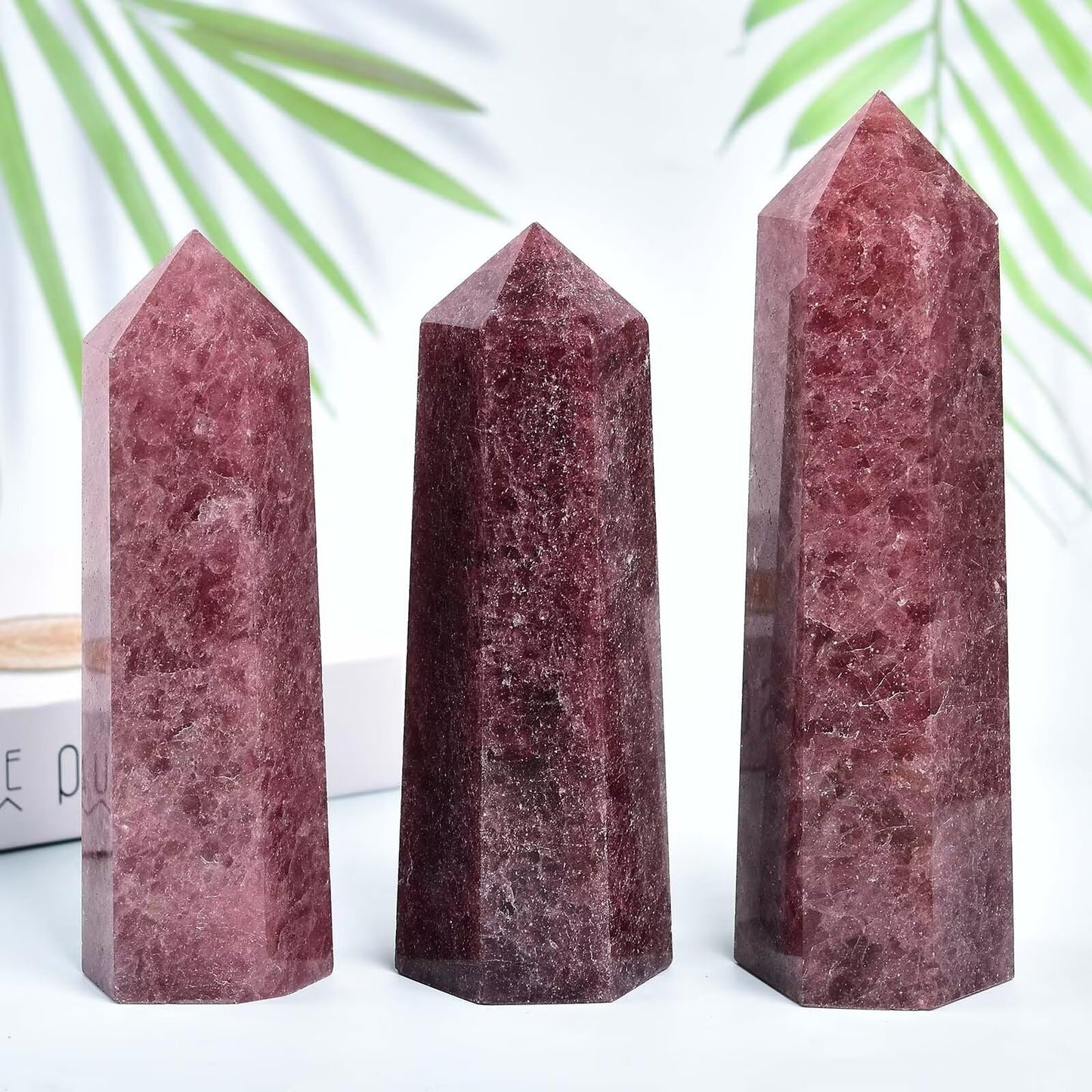 Natural Strawberry Stone Tower Obelisk Red Healing Crystal Rock Point Wand Large Reiki Healing Gifts 1.7-2.2 LBS
