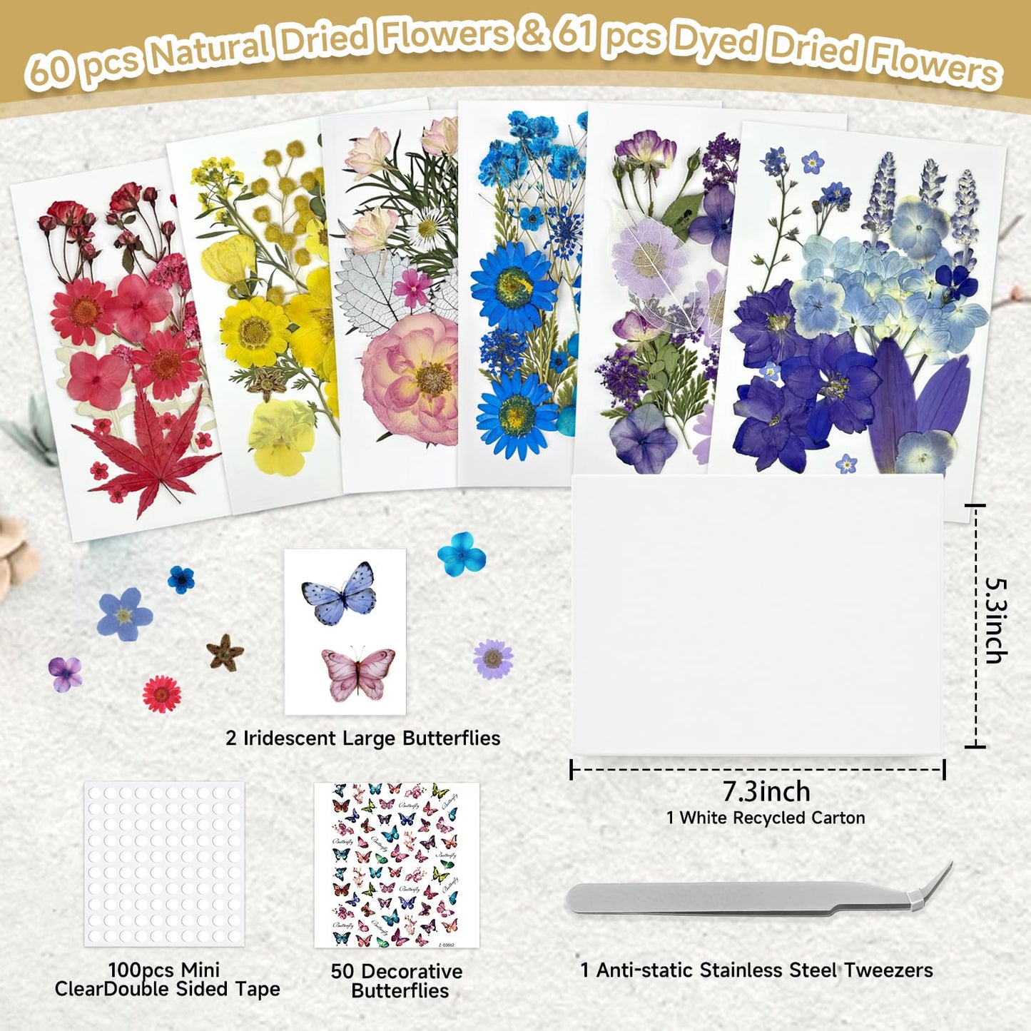 173pcs Dried Flowers for Crafts | Small Pressed Flowers & Real Dry Flowers for Resin | Dried Flowers for Candle Making Set