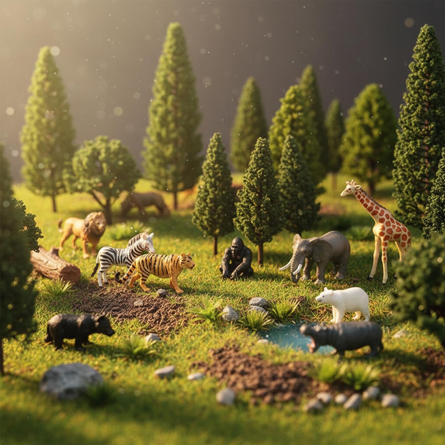 MLIYYBE 40PCS Model Trees with 12PCS Mini Diorama Wild Animals Kit, Mixed Size 4.5-16cm Miniature Tree, Realistic Diorama Accessories for Model Railway, Train Scenery, Landscape, DIY Crafts