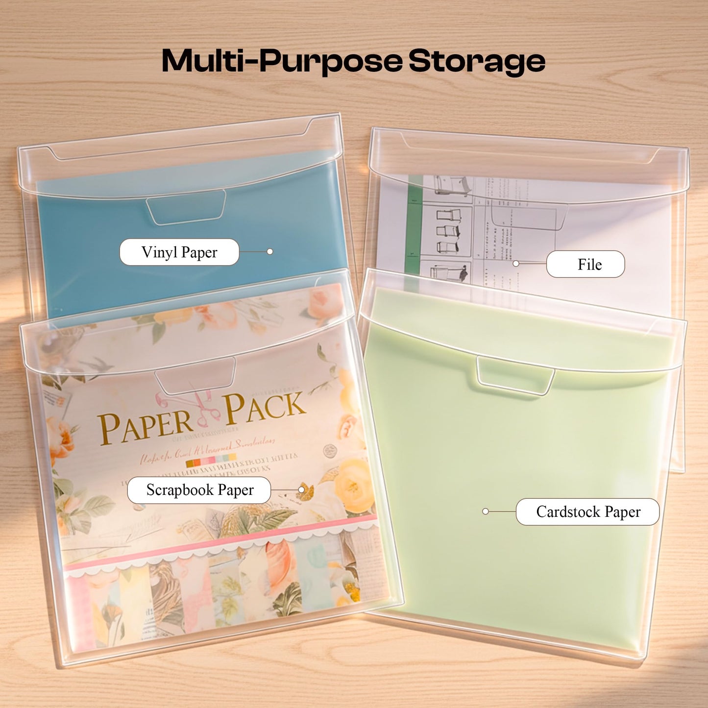 Csyidio 10 PCS 12 x 12 Inch Scrapbook Paper Storage Organizer with Label Stickers, Clear Paper Storage Bag for Holding Scrapbooking, Vinyl, Photos and File Enclosed Storage
