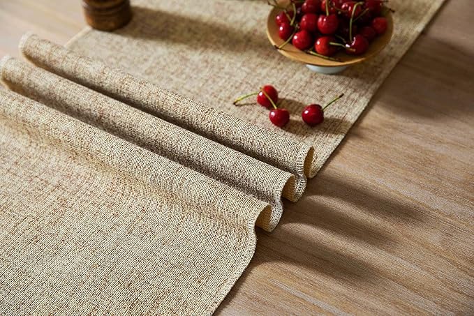 ZeeMart Beige Table Runners 36 Inches Long, Burlap Linen Style Rustic Farmhouse Table Runner, Small Short Boho Coffee Table Runner, 13x36 Inches, Oatmeal Beige