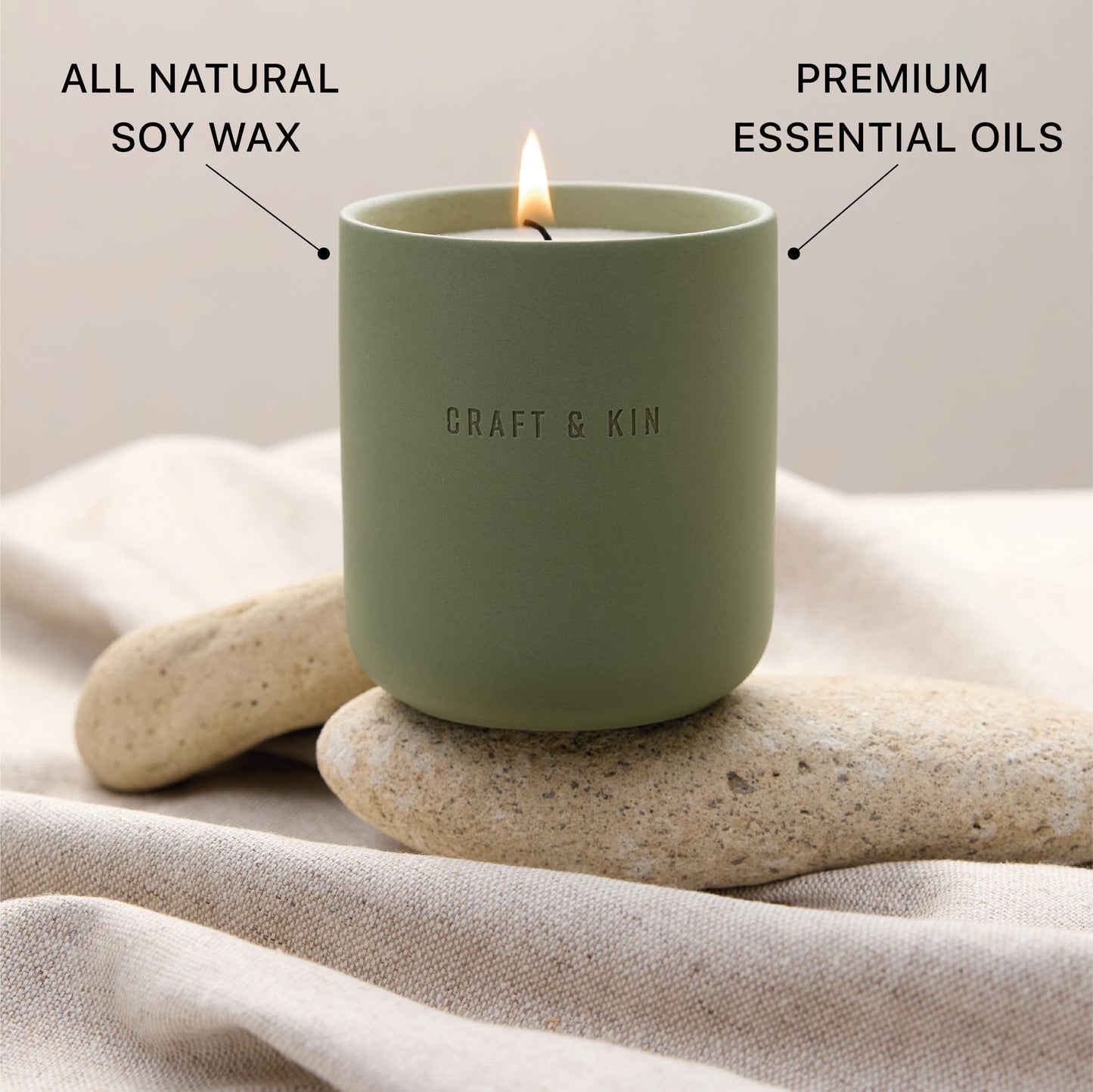 Craft & Kin Scented Candles - White Birch & Cedar | 10oz Soy Blend with Cotton Wick | Long-Lasting Holiday Candles, 40-Hour Burn | Ceramic Jar, Perfect & Winter Home Scent