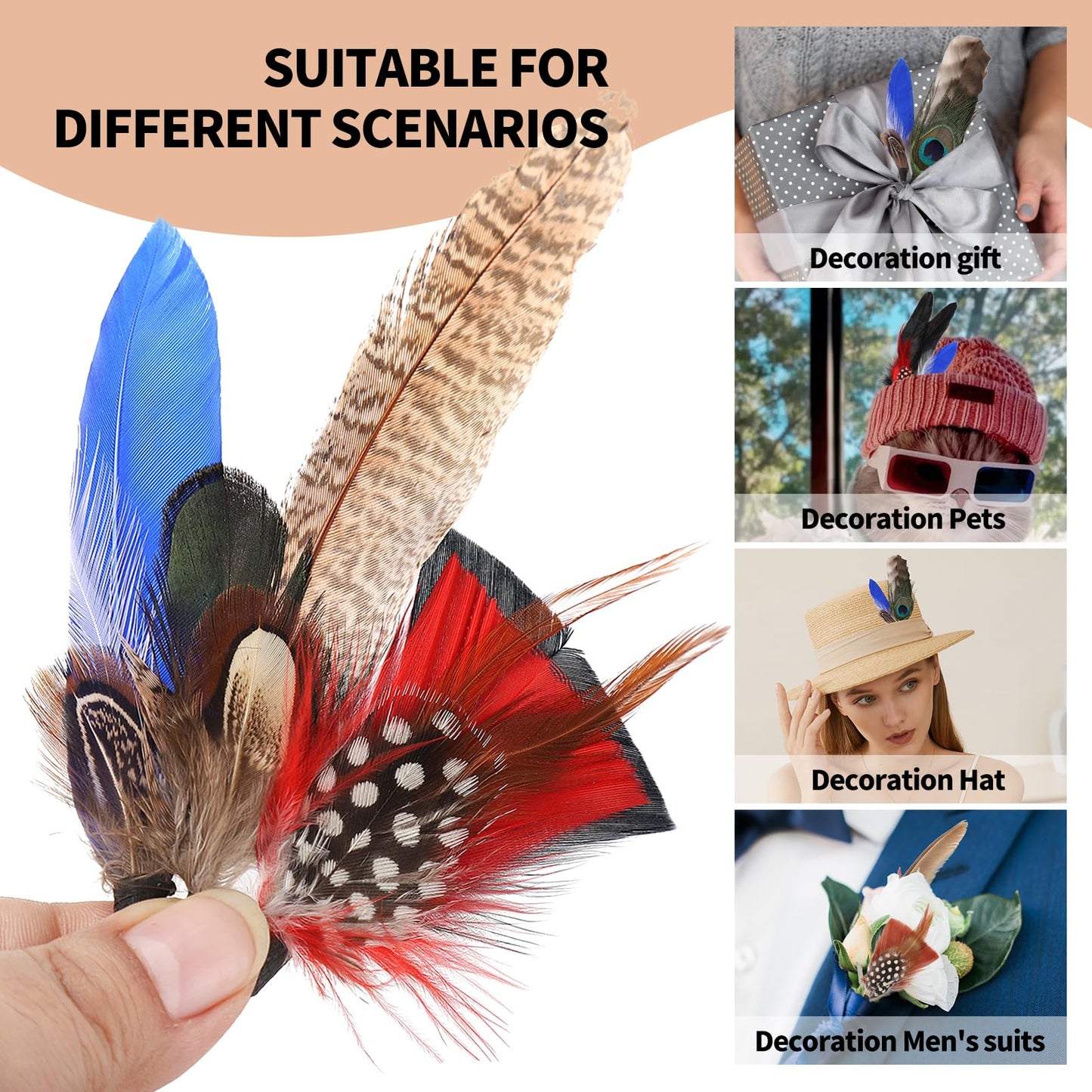 FeelfunFeather Hat Natural Peacock Feathers - 12PCS Colorful Real Feathers for DIY Fedora, Cowboy, Christmas Party, Oktoberfest, Trilby Hats