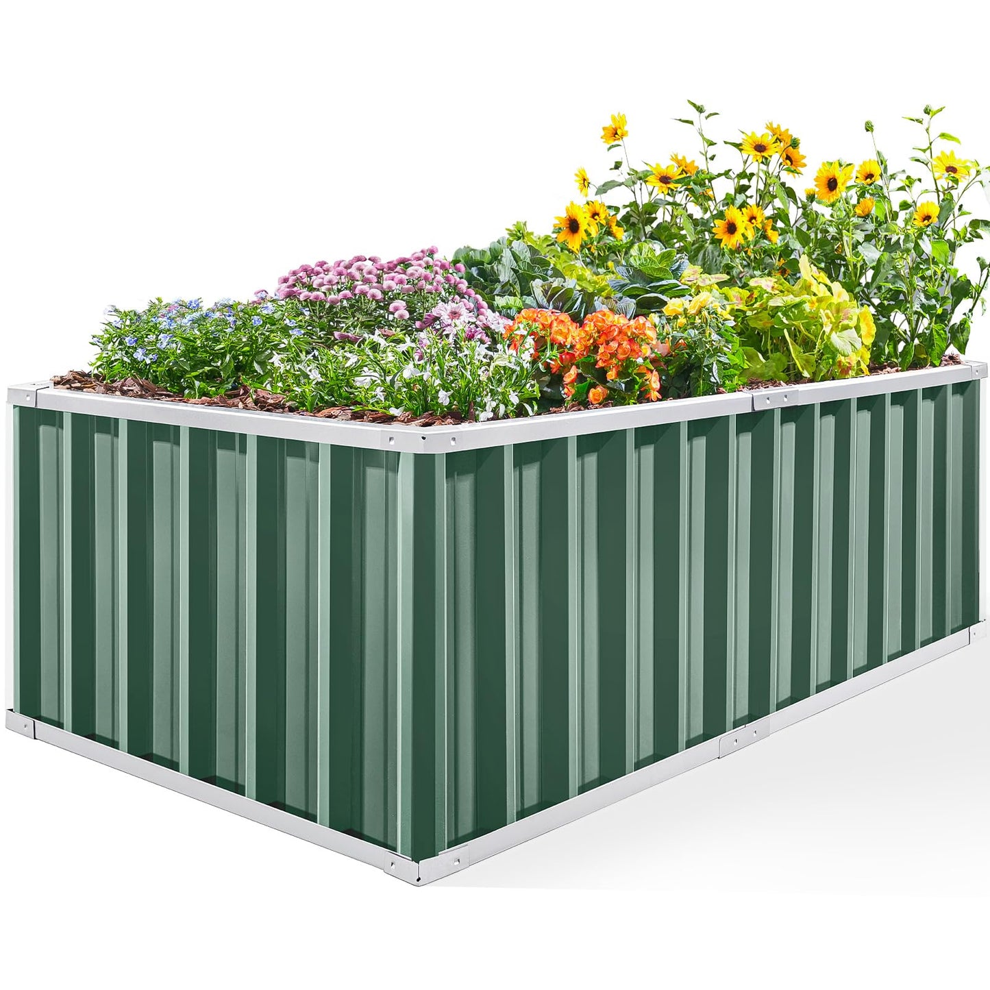 KING BIRD 68" x 36" x 24" Galvanized Raised Garden Bed Outdoor Heightened Steel Metal Planter Box for Deep-Rooted Vegetables, Flowers, Large Raised Bed Kit(Green)
