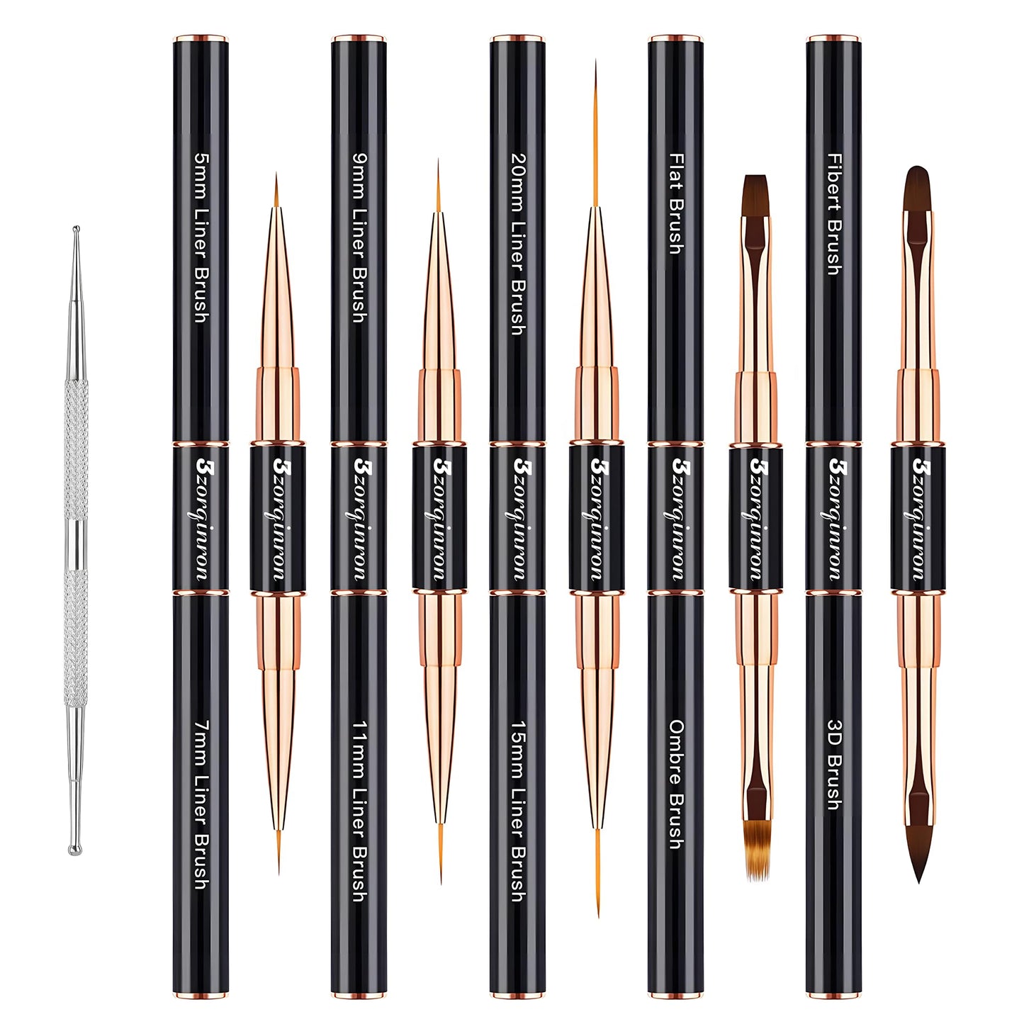 Nail Art Brushes Set, Professional 5Pcs Double-Ended Nail Brush Kit for Details, Long Lines, Ombre & 3D Design-Perfect for DIY Manicures & Salons (Black)