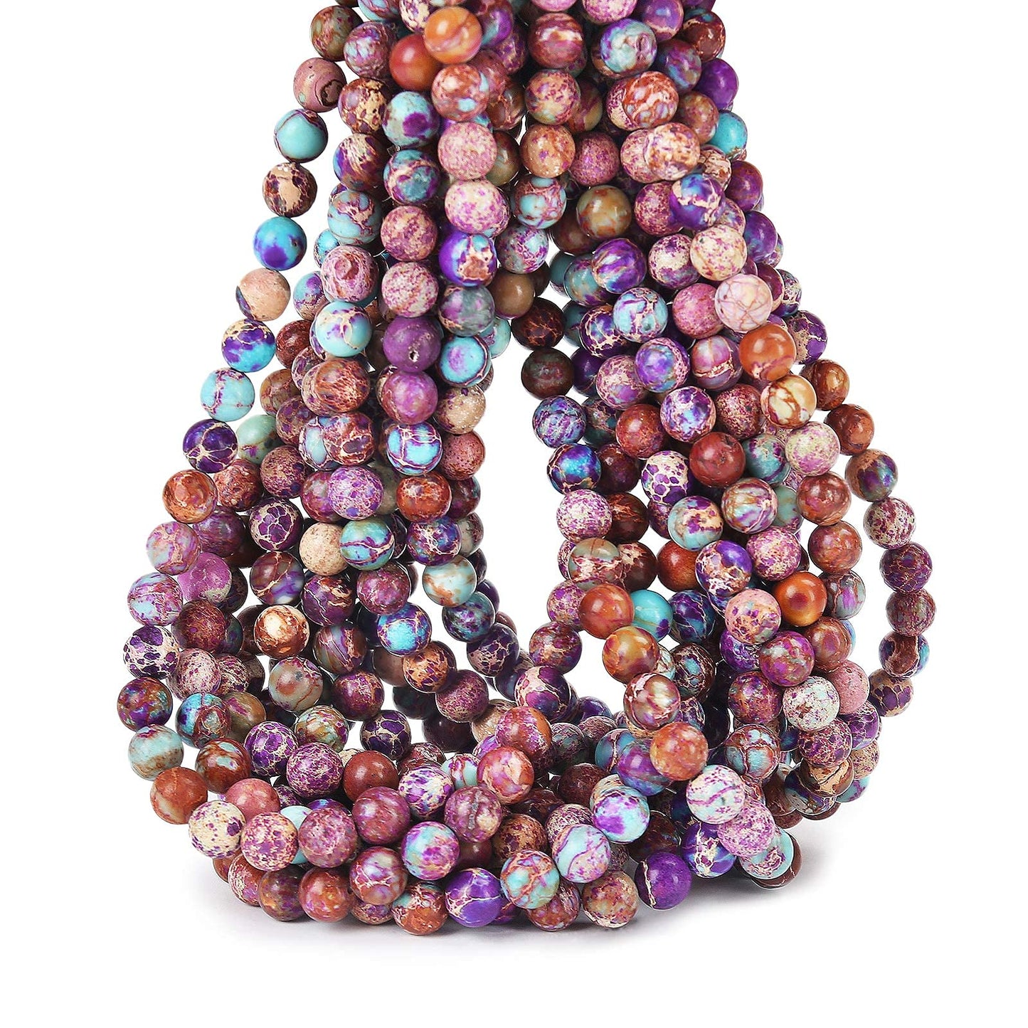 70PCS Natural 8MM Healing Gemstone Colorful Imperial Jasper Energy Stone Round Loose Beads, Semi-Precious Crystal Beads with Free Elastic String for Jewelry Making DIY