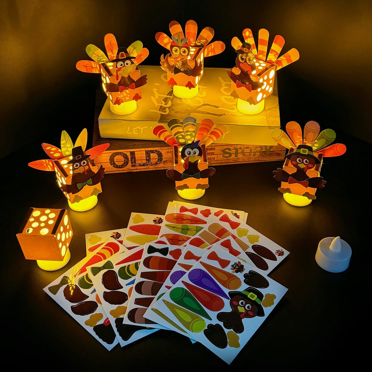 Cinrobiye 24 Pack Thanksgiving Craft Kit DIY Turkey Table Decorations，Thanksgiving Turkey Box for Fall Home Classroom Activities Party Table Centerpieces Dining Room